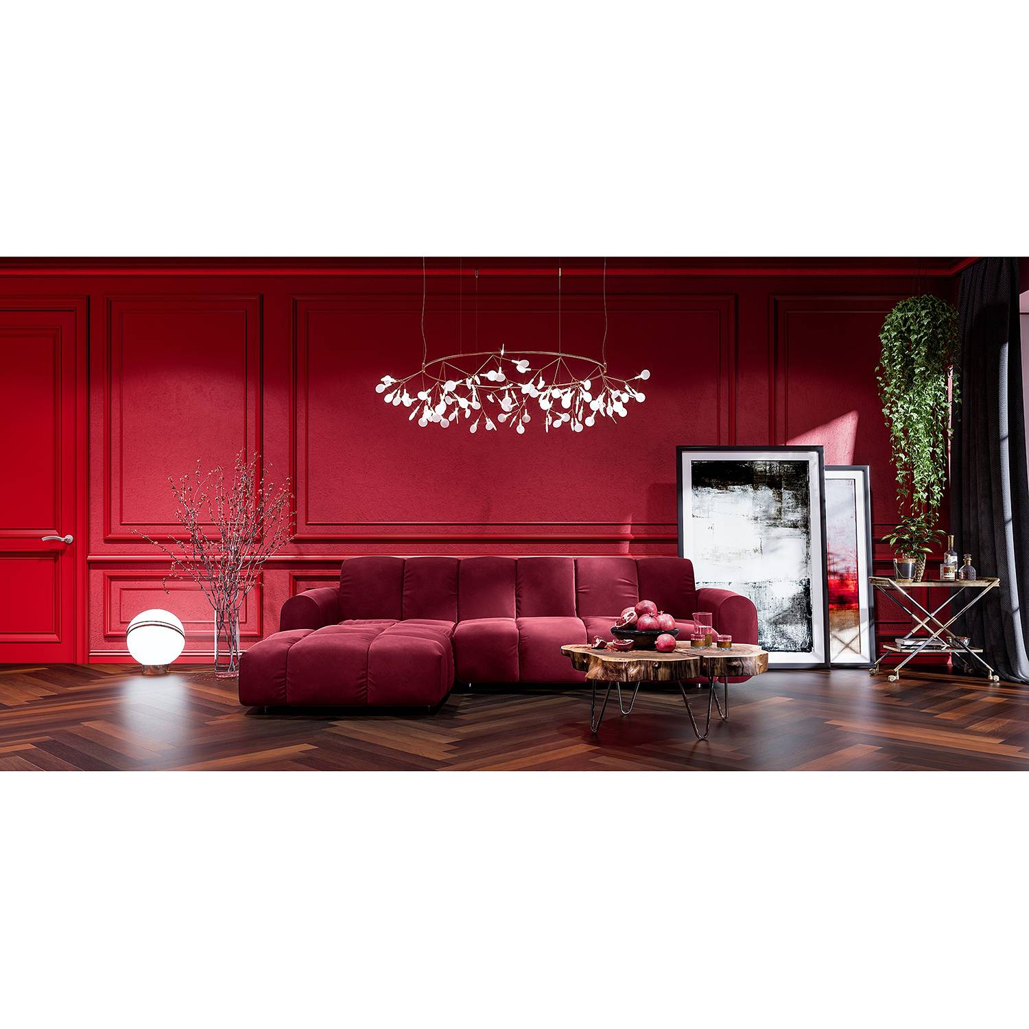 home24 Jack & Alice Ecksofa Malter Rot Samt 293x80x174 cm
