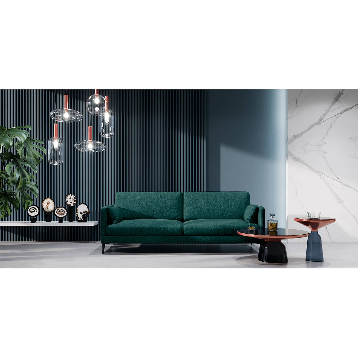 home24 Mørteens Sofa Schore 3-Sitzer Petrol Webstoff 222x85x92 cm