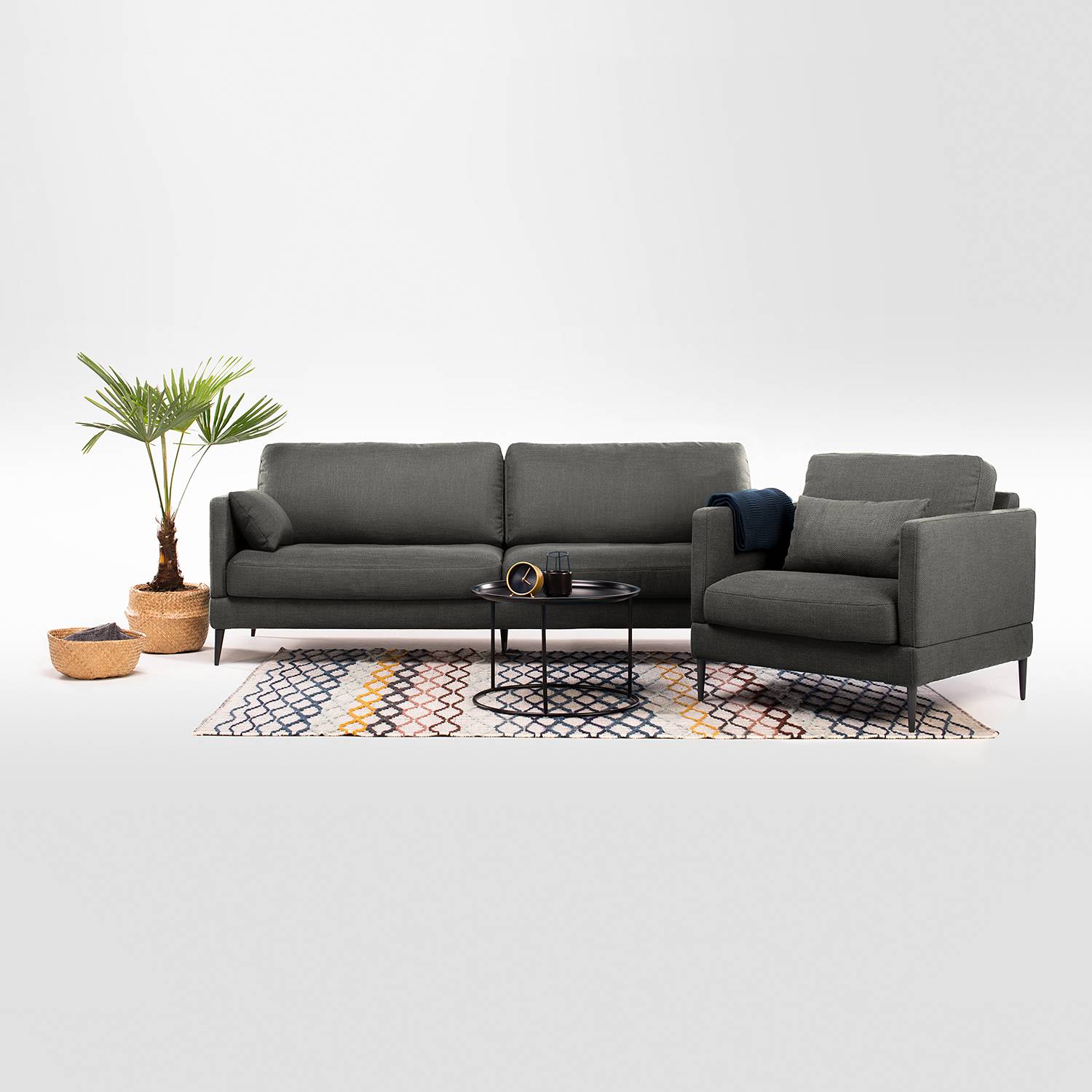 home24 Mørteens Sessel Schore Dunkelgrau Webstoff 86x85x87 cm (BxHxT)