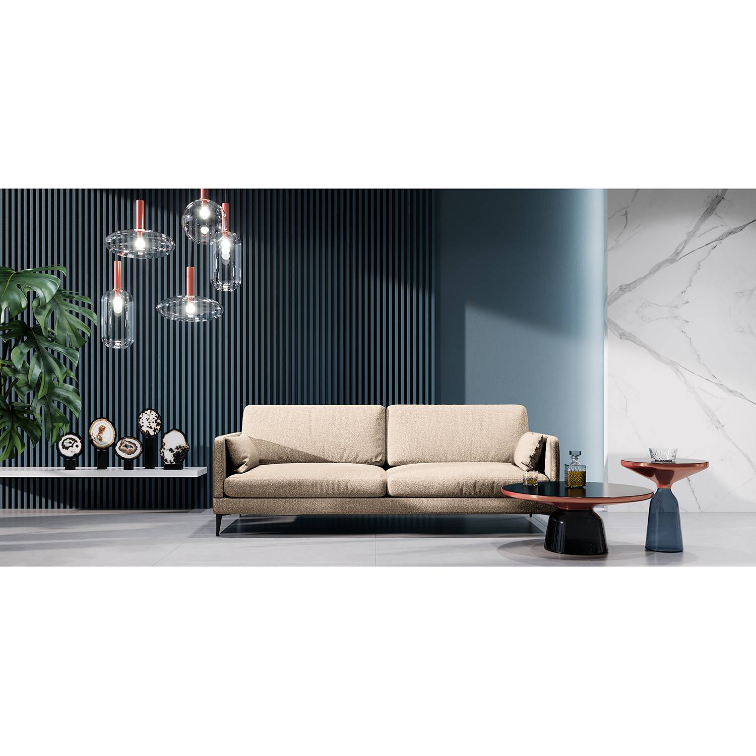 home24 Mørteens Sofa Schore 3-Sitzer Beige Webstoff 222x85x92 cm
