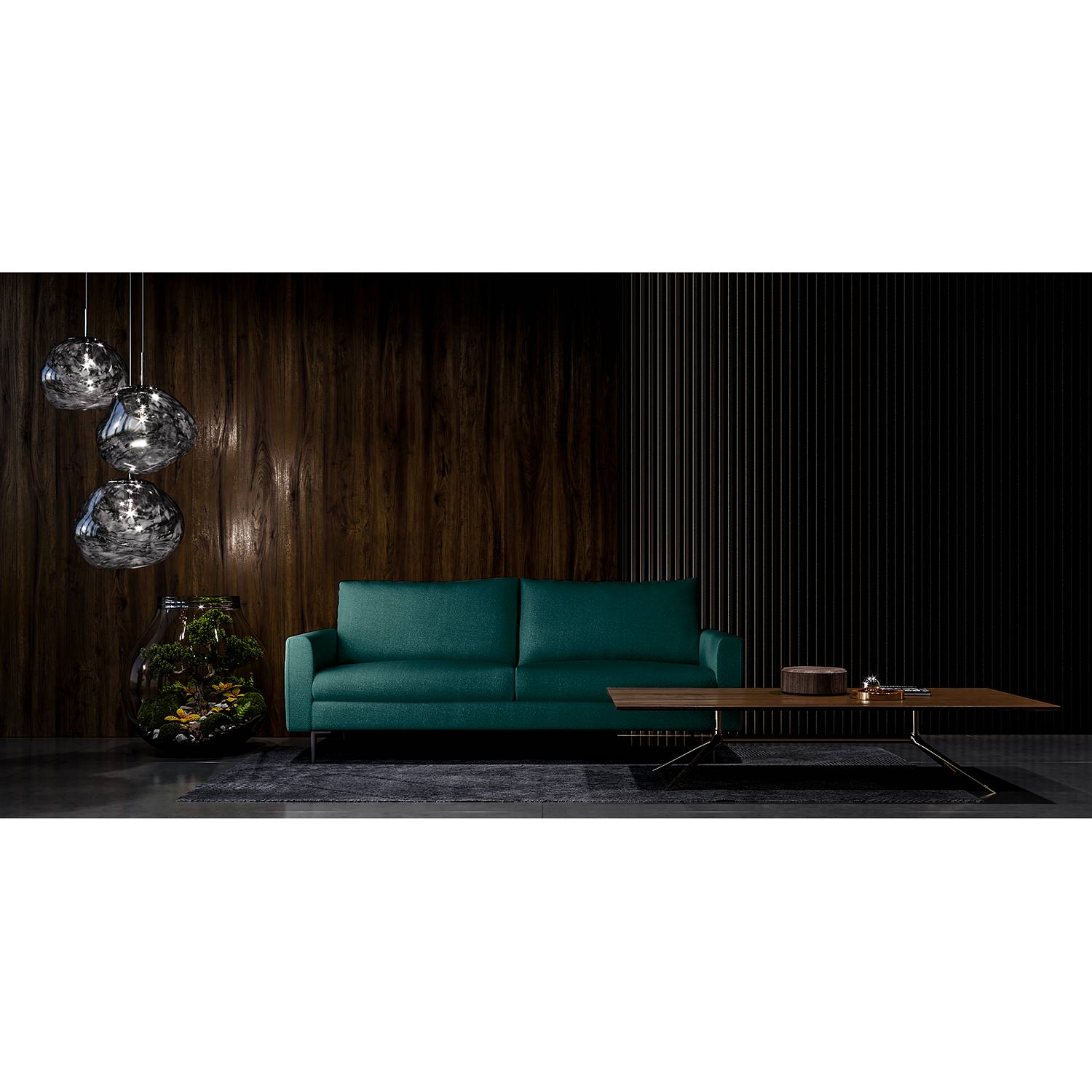 home24 Mørteens Sofa Hotan 3-Sitzer Petrol Webstoff 223x80x98 cm