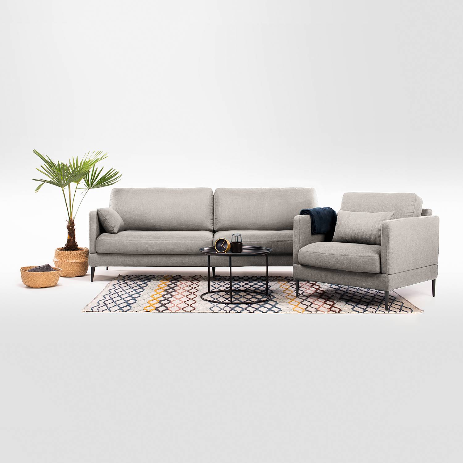 home24 Mørteens Sessel Schore Hellgrau Webstoff 86x85x87 cm (BxHxT)