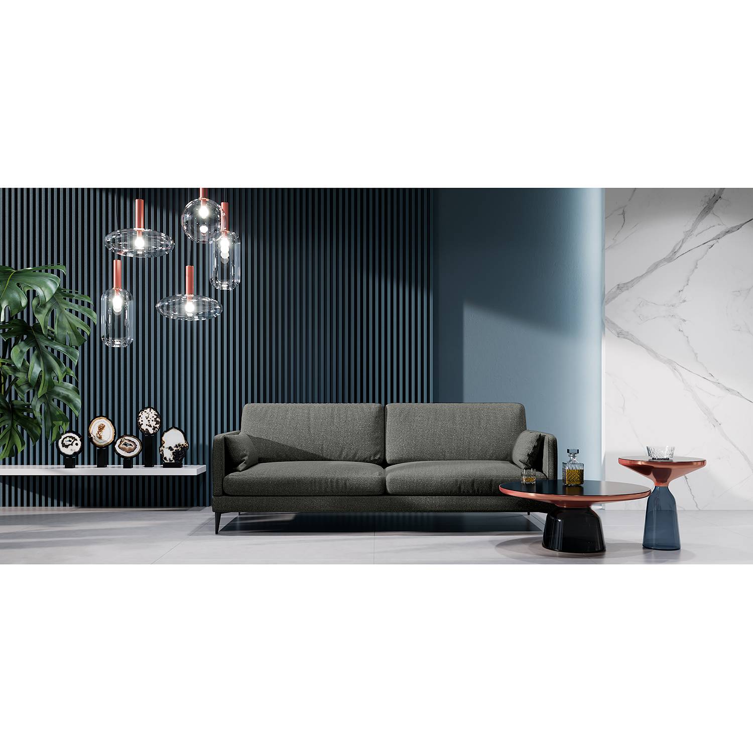 home24 Mørteens Sofa Schore 3-Sitzer Dunkelgrau Webstoff 222x85x92 cm