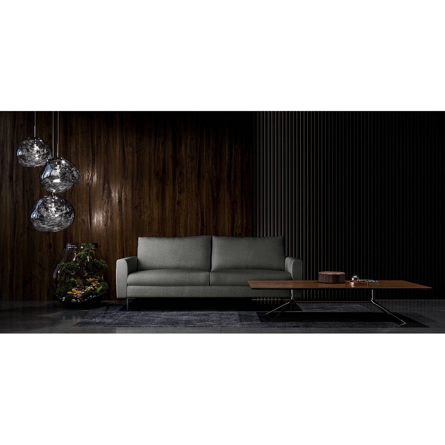 home24 Mørteens Sofa Hotan 3-Sitzer Dunkelgrau Webstoff 223x80x98 cm