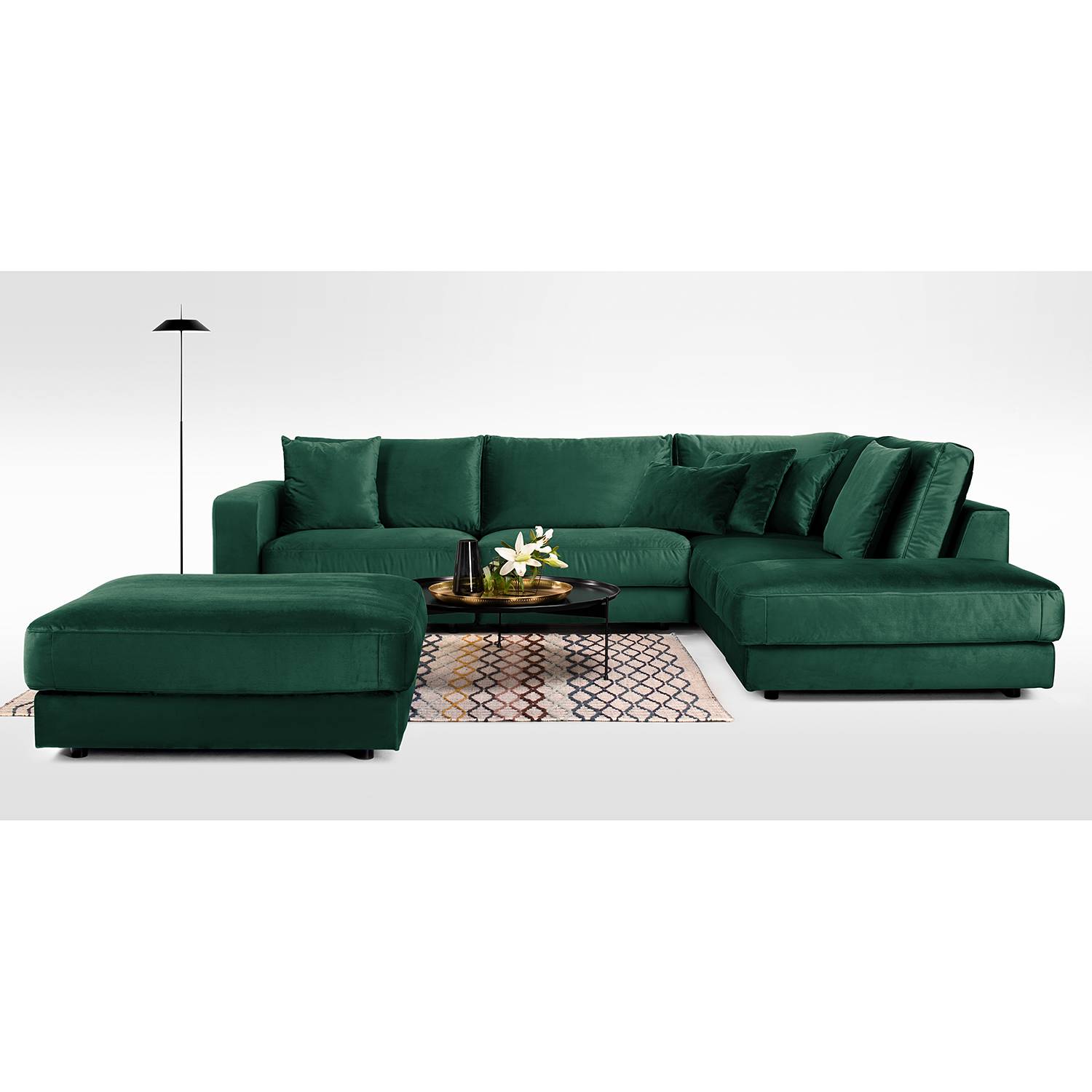 home24 Jack & Alice Ecksofa Oakey I Antikgrün Samt 314x82x260 cm