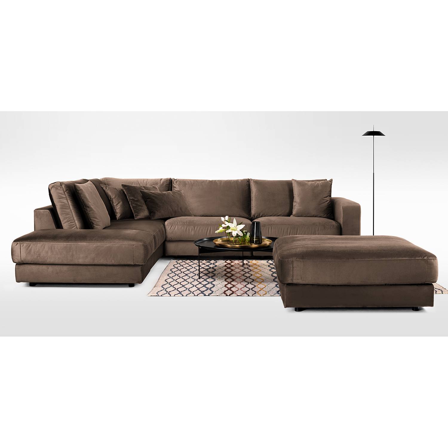 home24 Jack & Alice Ecksofa Oakey I Braun Samt 314x82x260 cm