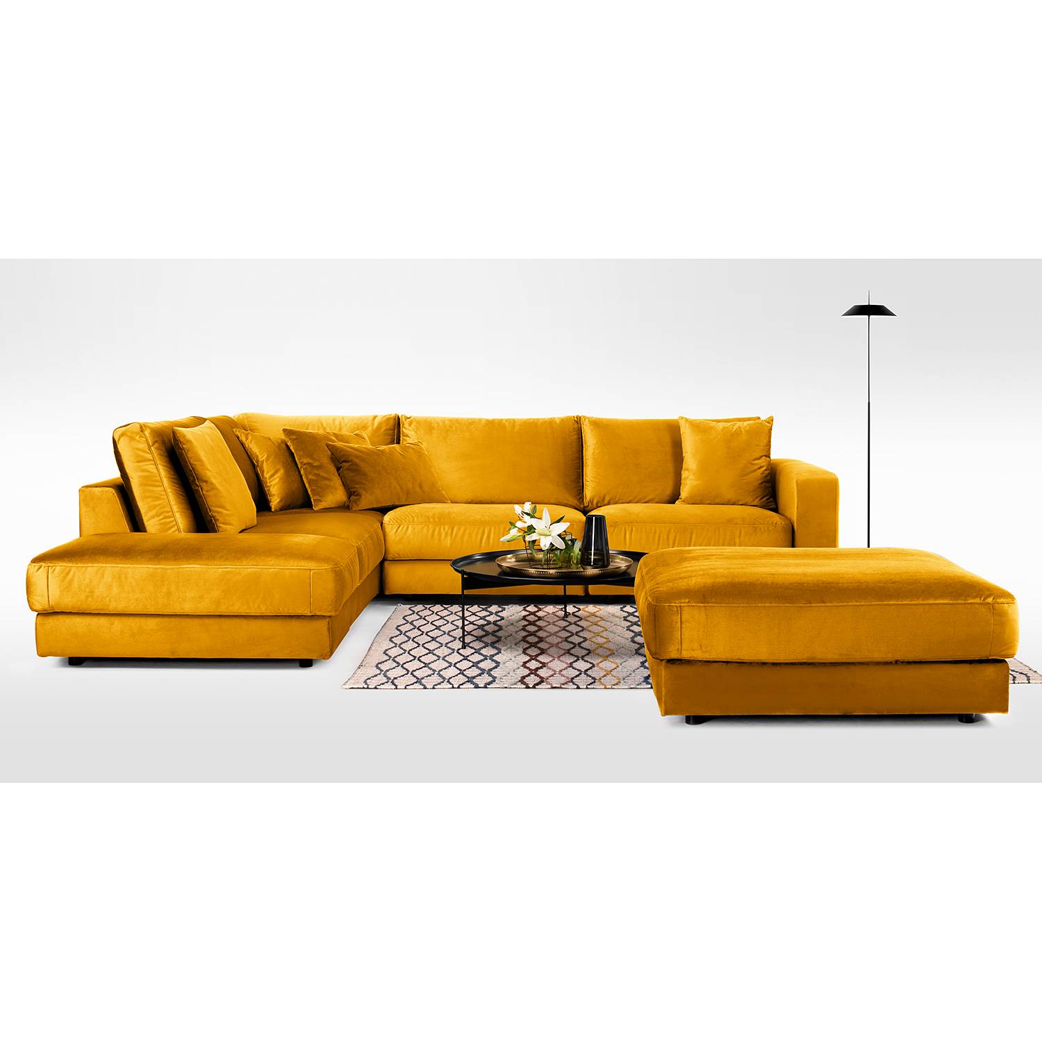 home24 Jack & Alice Ecksofa Oakey I Senfgelb Samt 314x82x260 cm