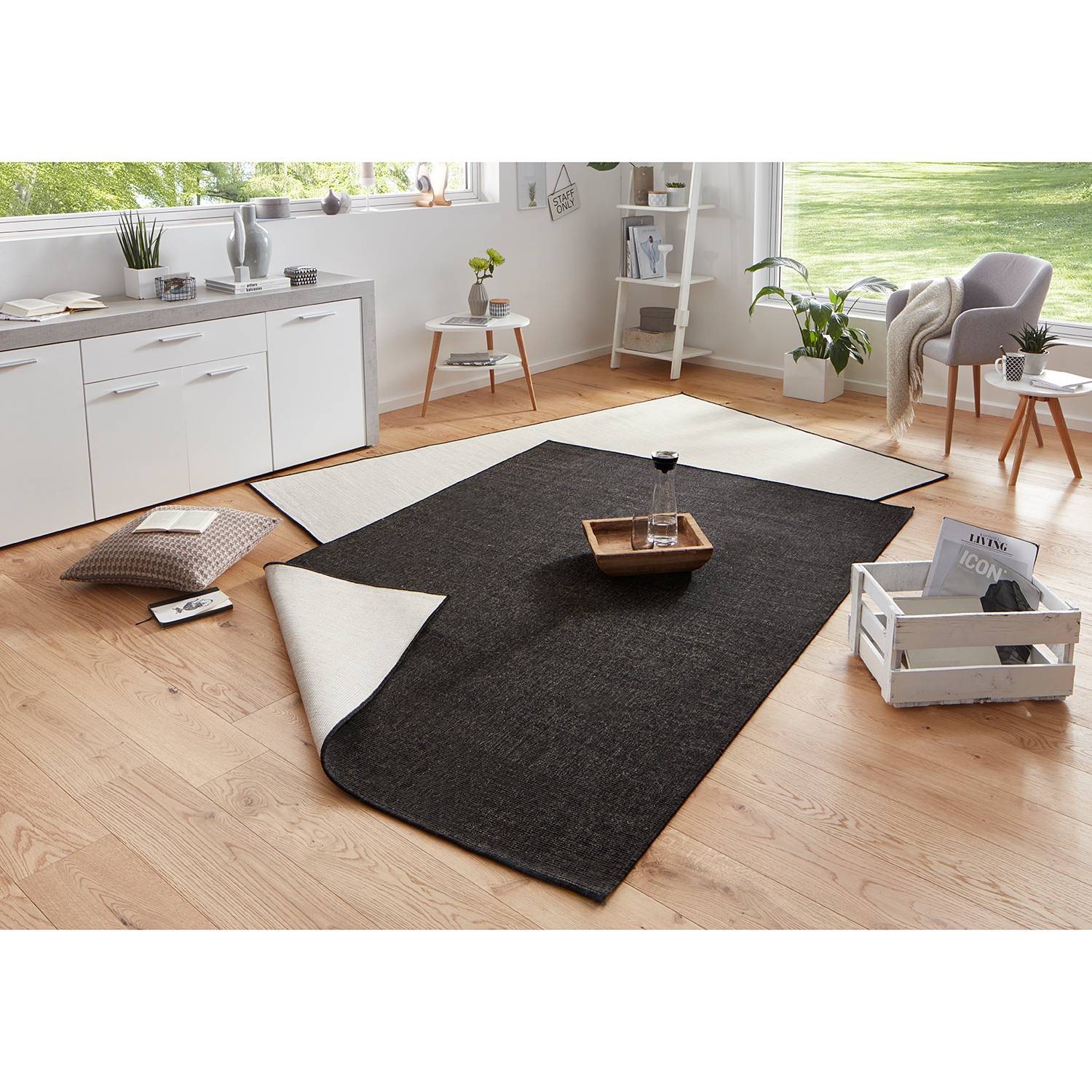 home24 Bougari In-/Outdoorteppich Miami Schwarz/Creme Rechteckig 120x170 cm (BxT) Kunstfaser