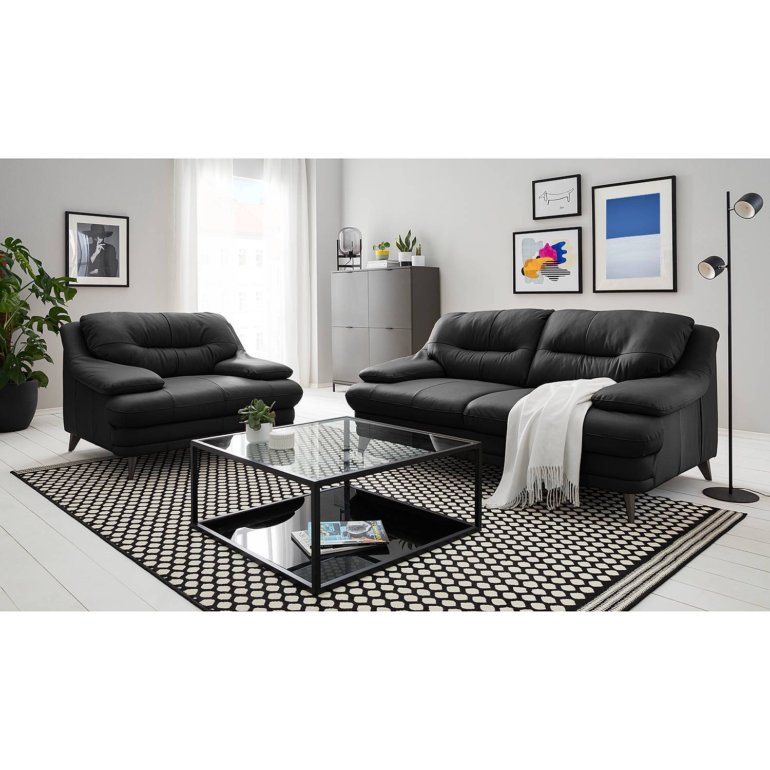 home24 Fredriks Sessel Lutz II Schwarz Echtleder 120x87x100 cm (BxHxT)