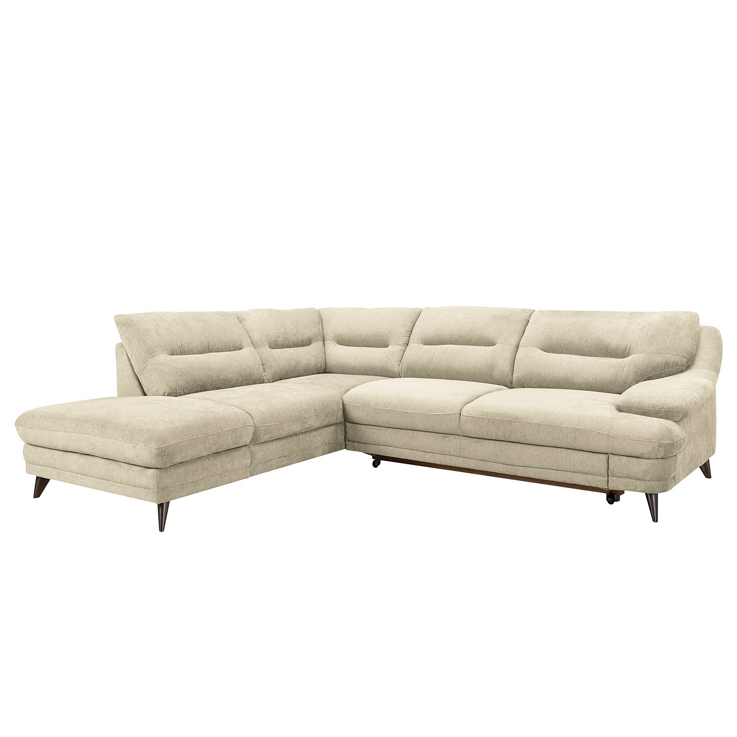 home24 Fredriks Ecksofa Lutz III Kaschmir Microfaser 263x87x224 cm mit Schlaffunktion und Bettkasten