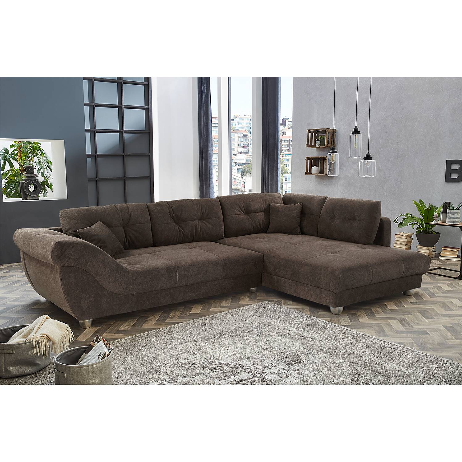 home24 Fredriks Ecksofa Kagel Braun Webstoff 346x90x221 cm