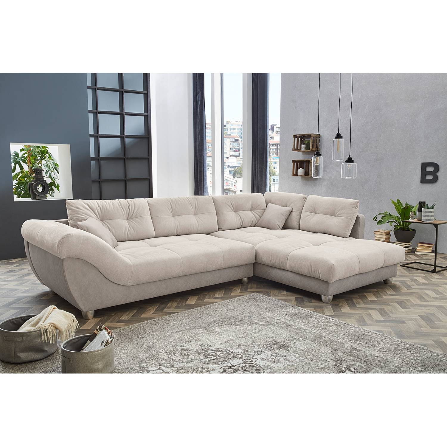 home24 Fredriks Ecksofa Kagel Creme Webstoff 346x90x221 cm