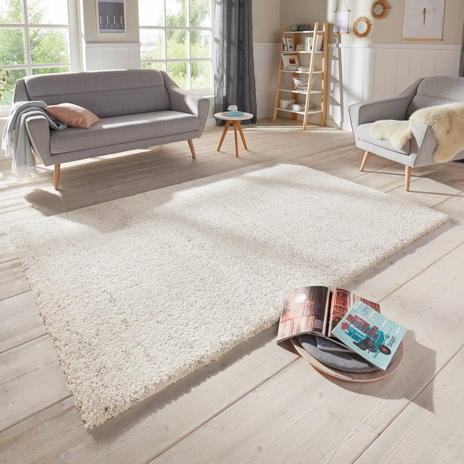 home24 ELLE DECOR Hochflorteppich Orly Creme Rechteckig 80x150 cm (BxT) Kunstfaser