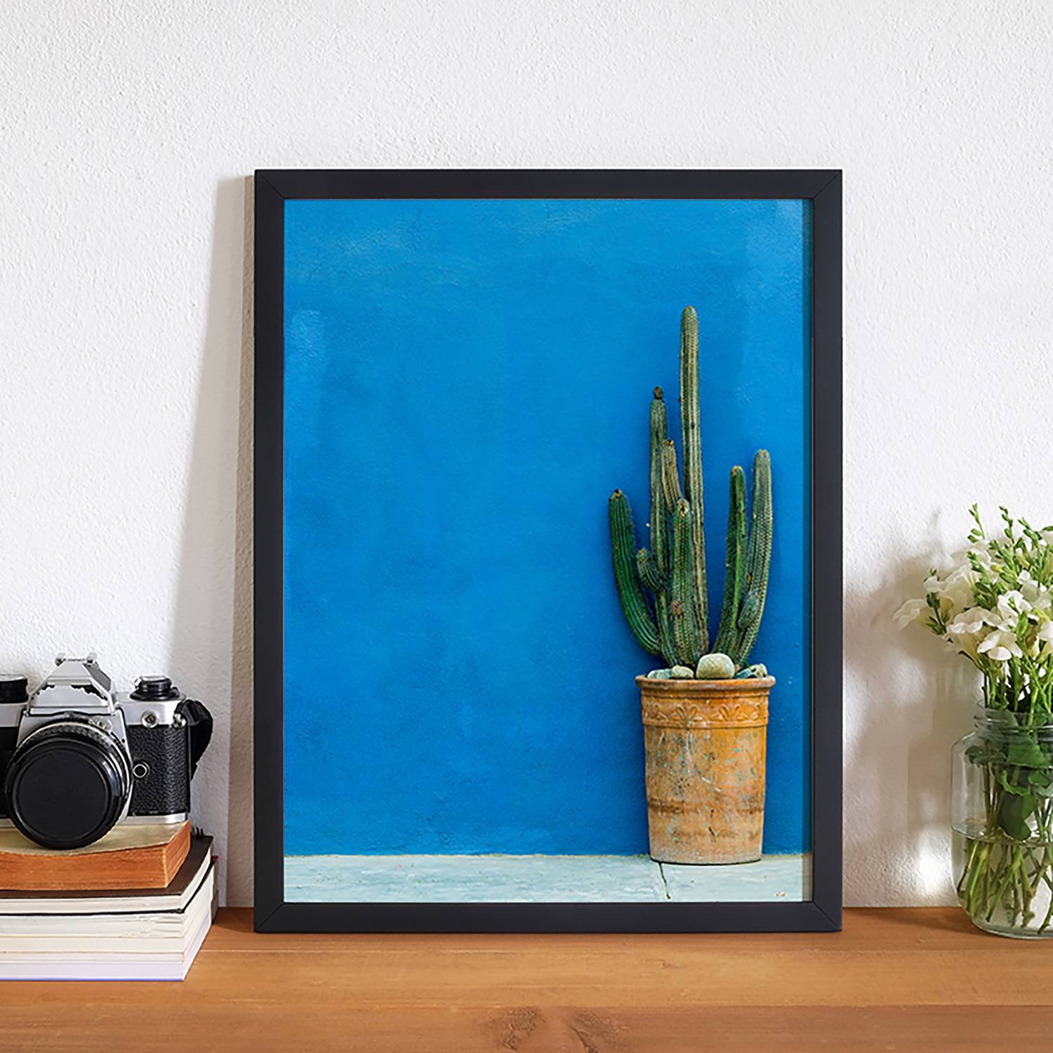 Home24 Afbeelding Blue Wall with Cactus, Any Image