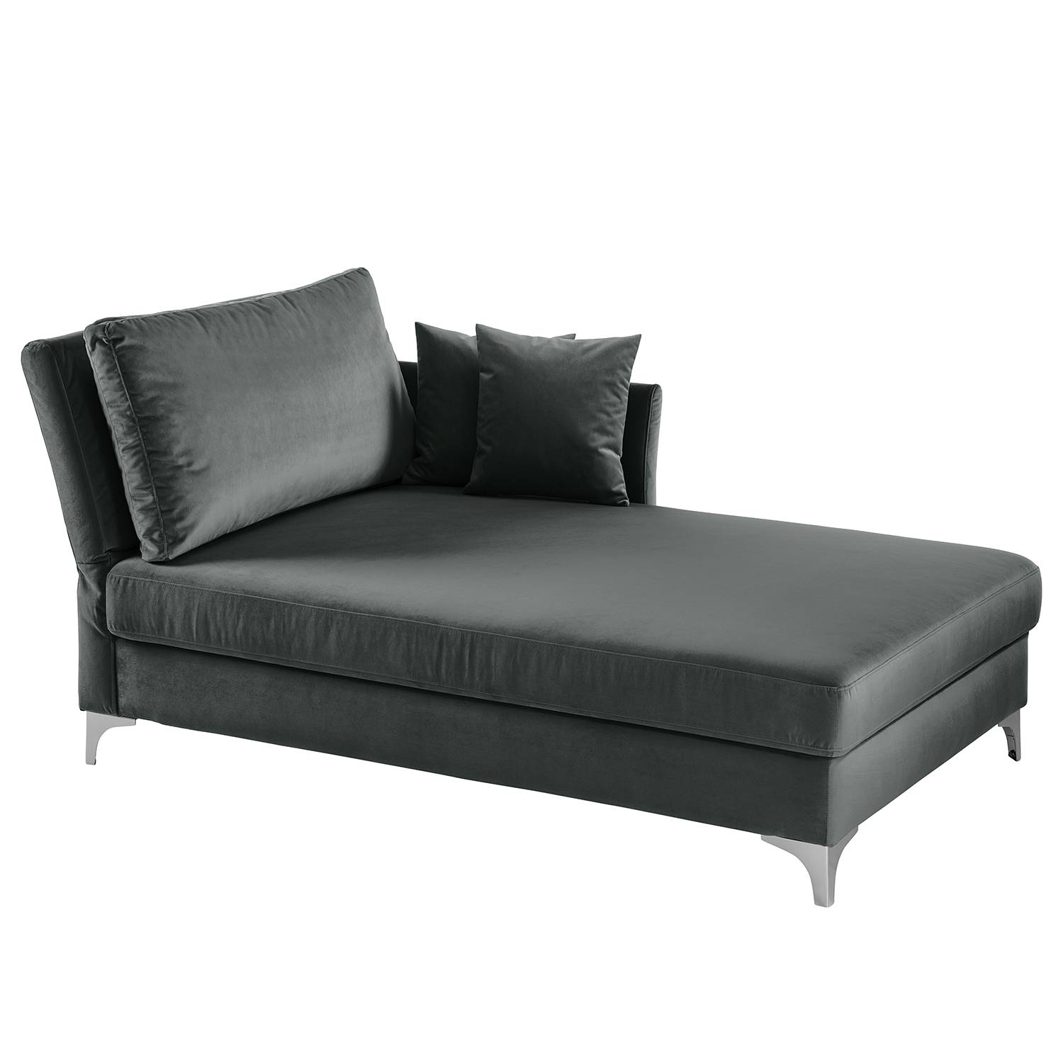 home24 Jack & Alice Recamiere Hillarys I Grau Samt 101x44x220 cm mit Bettkasten