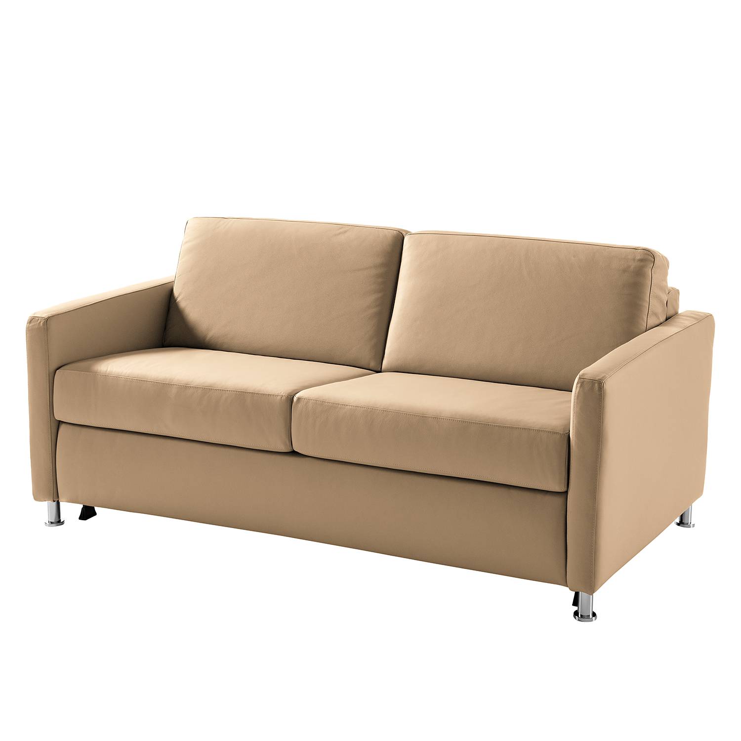 home24 Fredriks Schlafsofa Lierde I Sand Echtleder 155x91x103 cm mit Schlaffunktion
