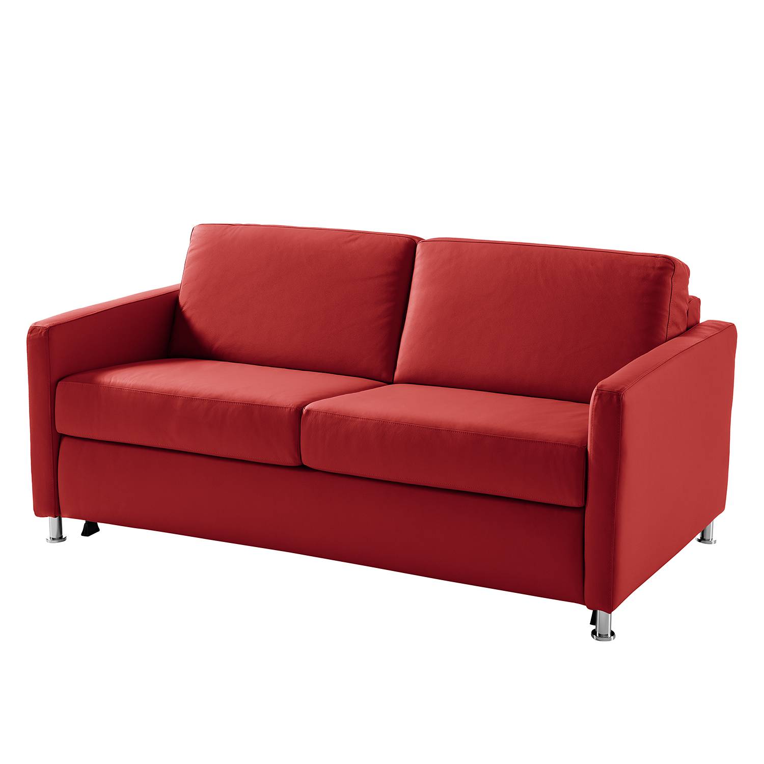 home24 Fredriks Schlafsofa Lierde I Rot Echtleder 155x91x103 cm mit Schlaffunktion