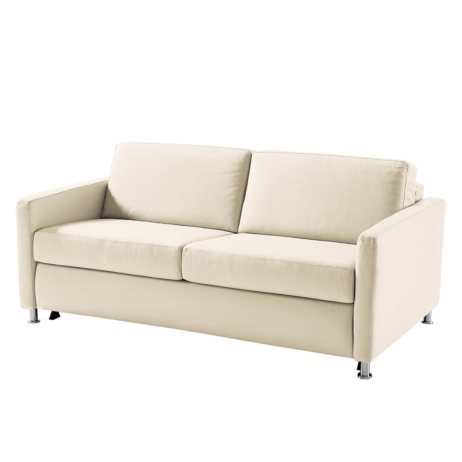 home24 Fredriks Schlafsofa Lierde I Creme Echtleder 175x91x103 cm mit Schlaffunktion