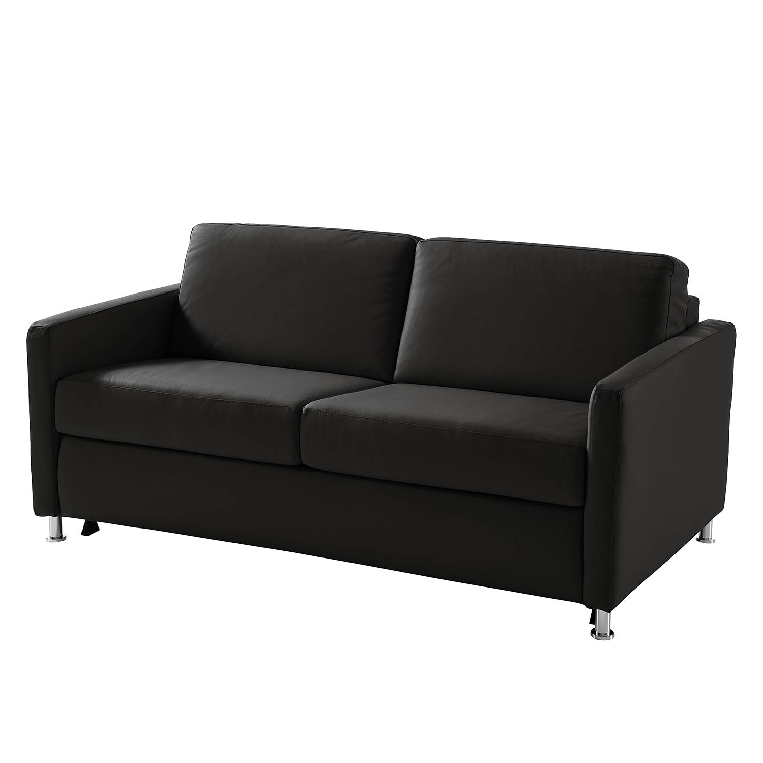 home24 Fredriks Schlafsofa Lierde I Schwarz Echtleder 155x91x103 cm mit Schlaffunktion