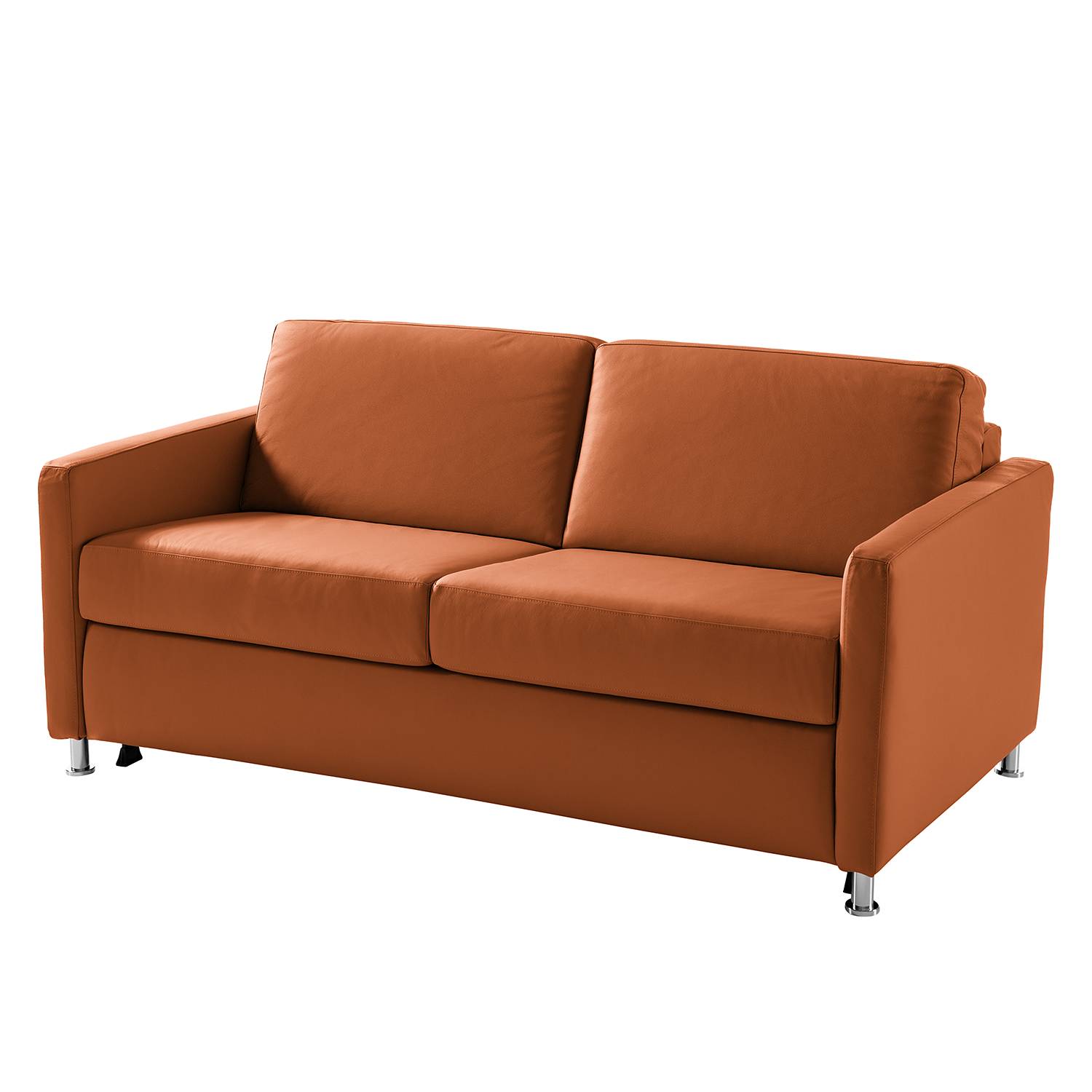 home24 Fredriks Schlafsofa Lierde I Bernstein Echtleder 155x91x103 cm mit Schlaffunktion