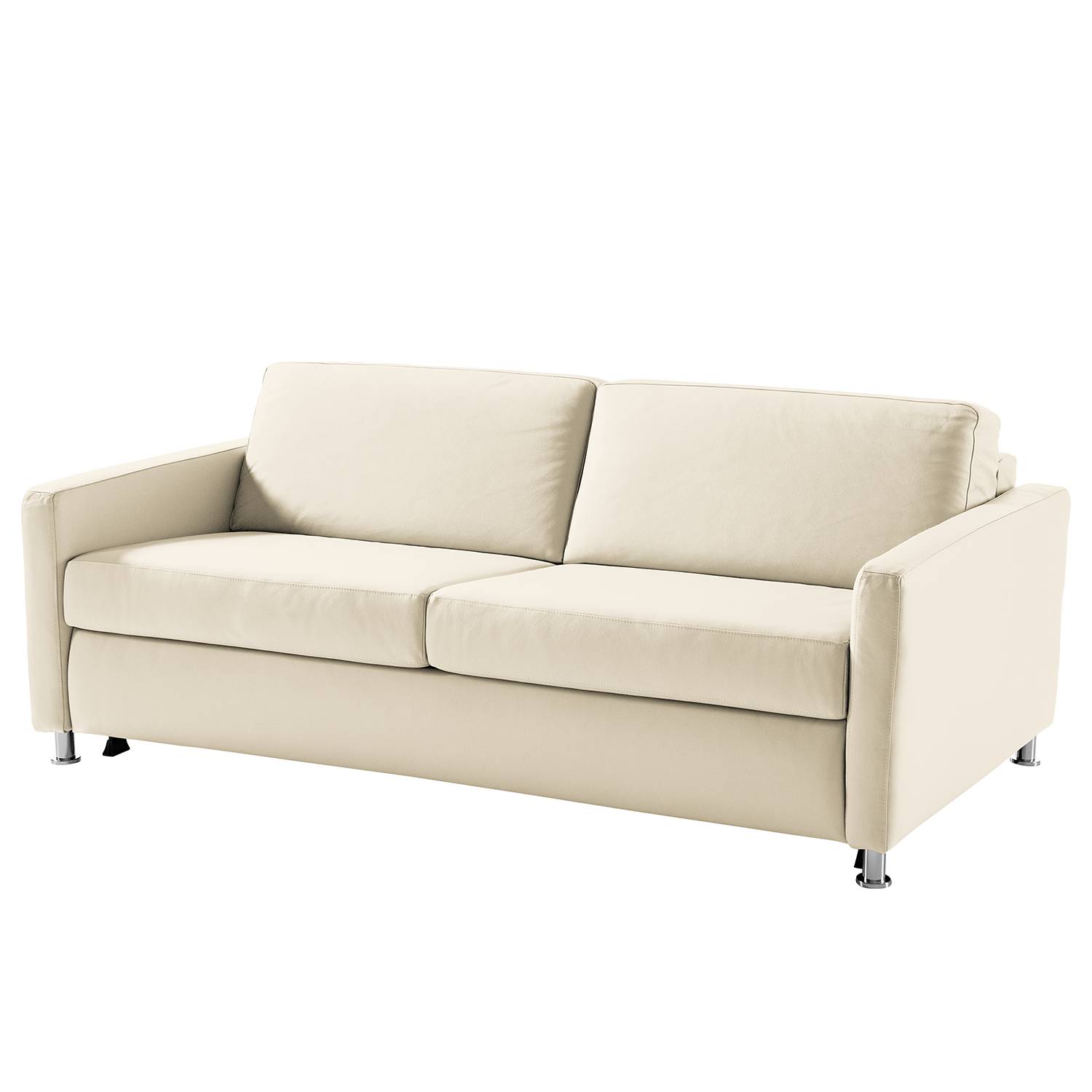 home24 Fredriks Schlafsofa Lierde I Creme Echtleder 195x91x103 cm mit Schlaffunktion