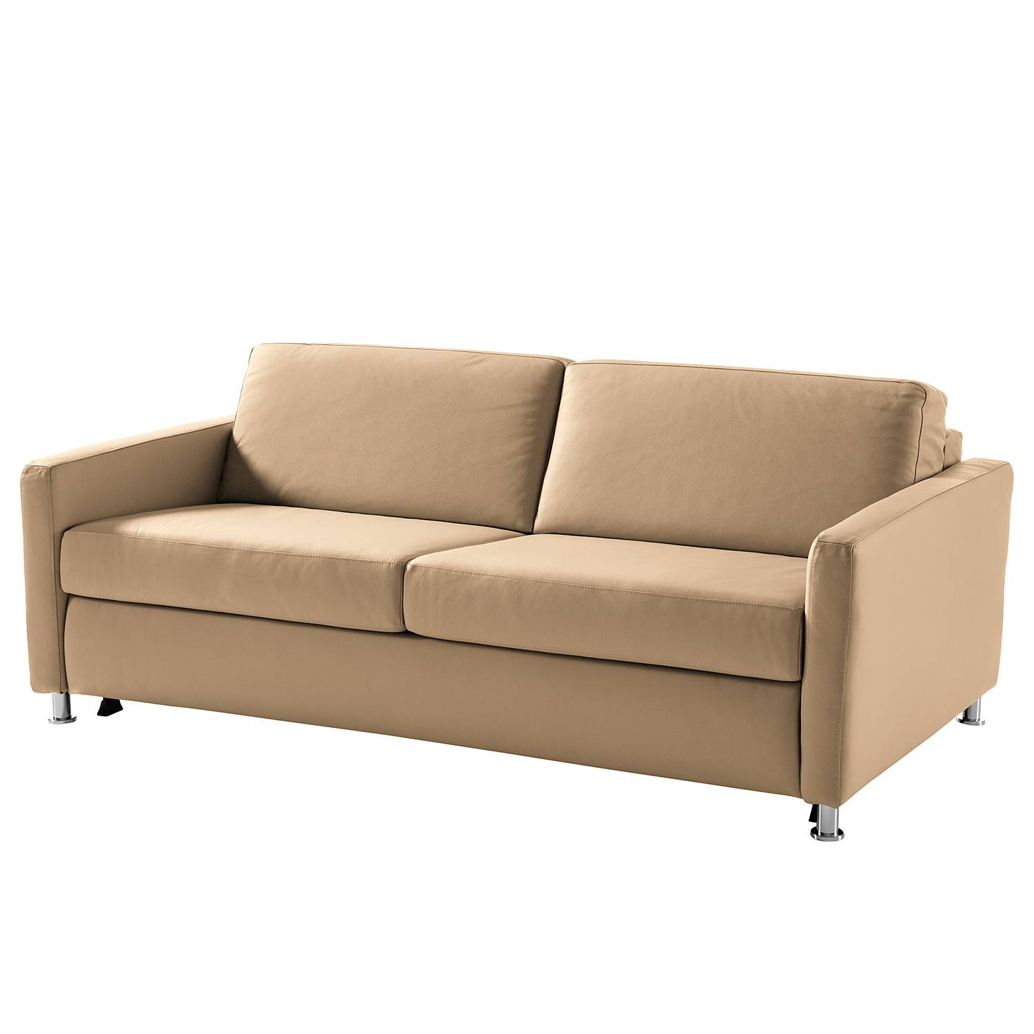home24 Fredriks Schlafsofa Lierde I Sand Echtleder 195x91x103 cm mit Schlaffunktion