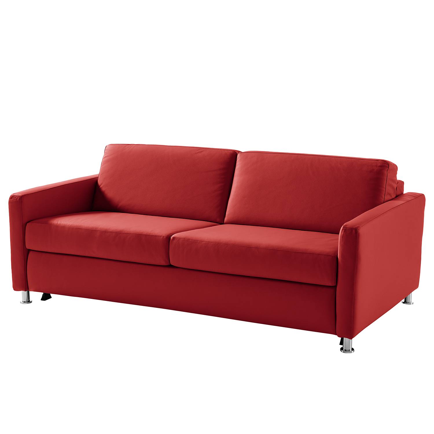 home24 Fredriks Schlafsofa Lierde I Rot Echtleder 195x91x103 cm mit Schlaffunktion