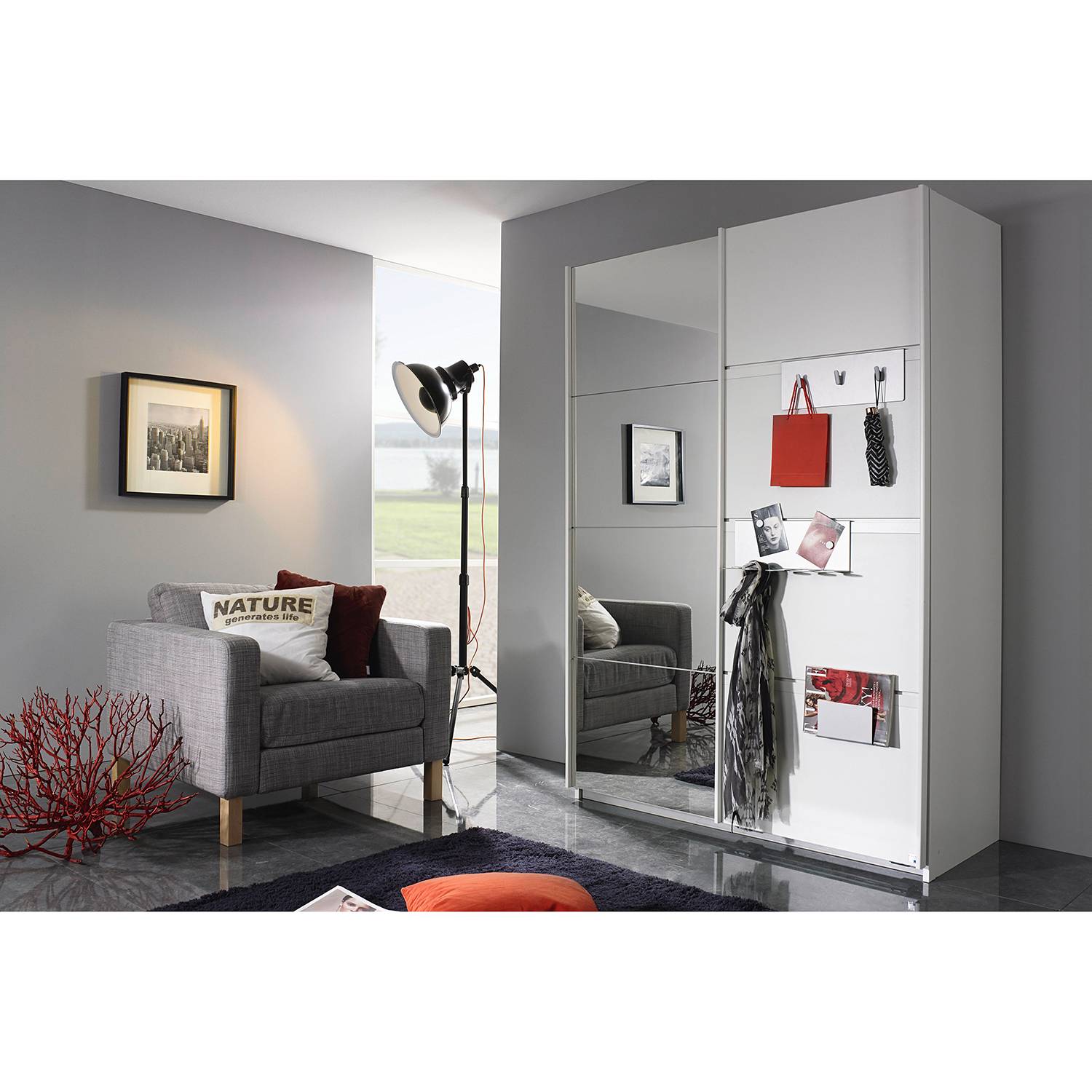 home24 Rauch Pack´s Schwebetürenschrank Steinheim II Weiß mit Spiegel 136x197x59 cm (BxHxT) 2-türig Spanplatte Modern