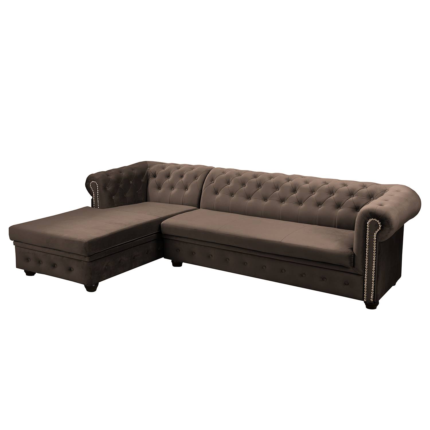 home24 Jack & Alice Ecksofa Torquay II Espresso Samt 264x74x165 cm
