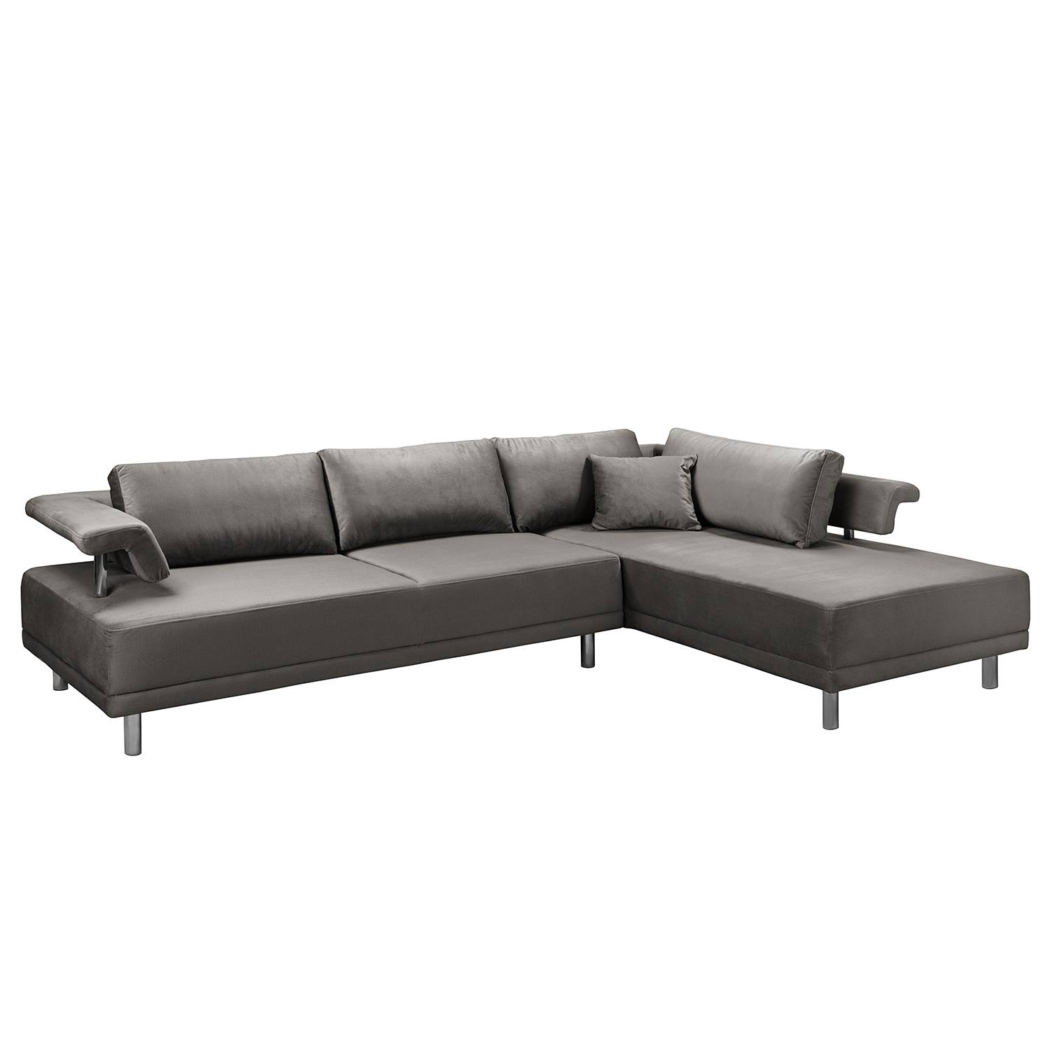 home24 Fredriks Ecksofa Barao II Grau Samt 285x78x193 cm