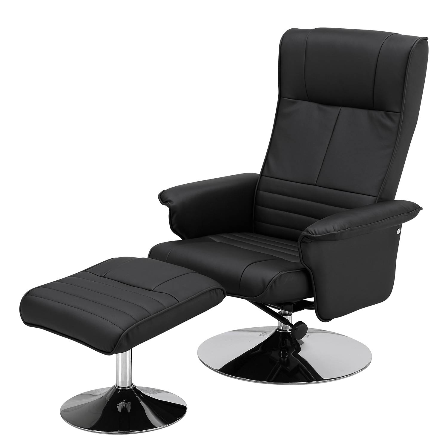 home24 Fredriks Relaxsessel Devato Schwarz Kunstleder mit Hocker/Relaxfunktion 77x111x81 cm (BxHxT)