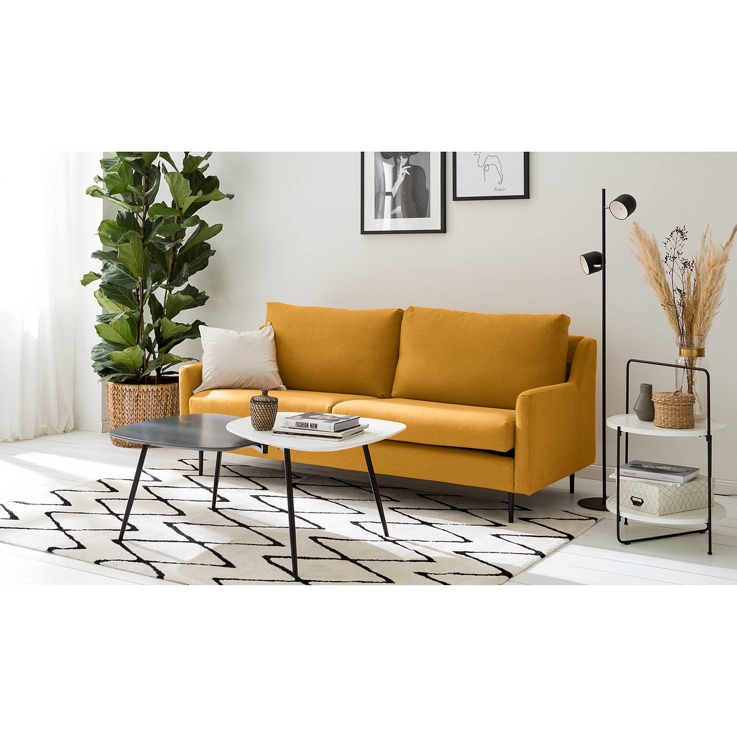 home24 Fredriks Sofa Kenten I 2-Sitzer Gelb Webstoff 191x87x82 cm
