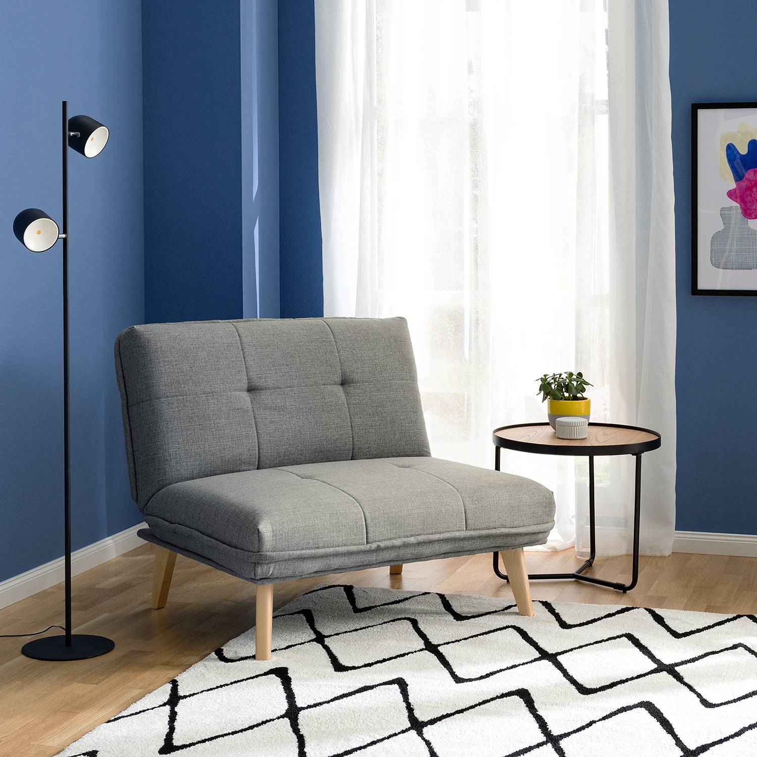 home24 Fredriks Schlafsessel Tibagi Grau Webstoff mit Schlaffunktion 95x81x86 cm (BxHxT)