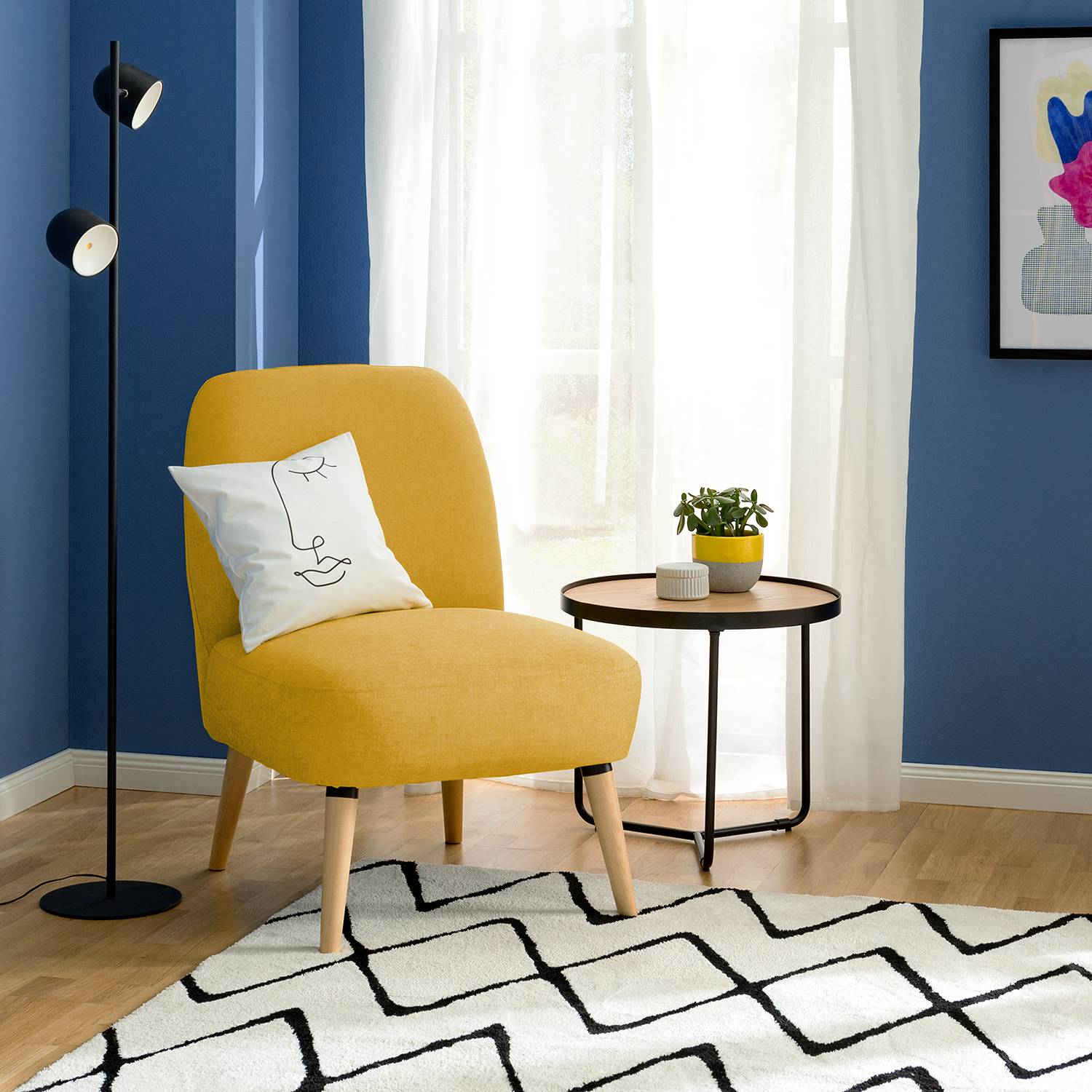home24 Fredriks Sessel Tusmore Gelb Webstoff 63x84x76 cm (BxHxT)