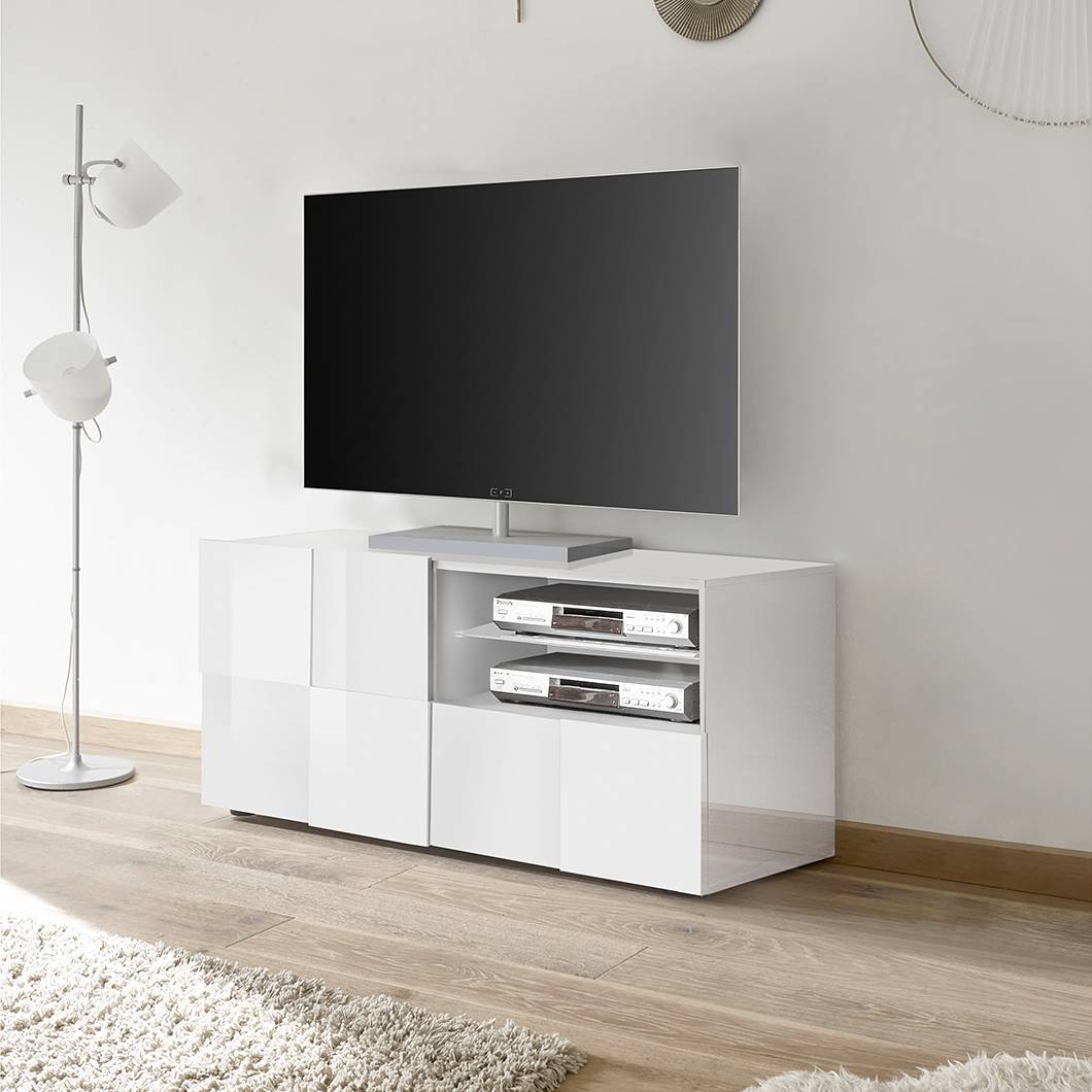 home24 LC Spa TV-Lowboard Dama I Hochglanz Weiß Spanplatte 121x57x42 cm (BxHxT) Modern 1-türig 1 Schublade