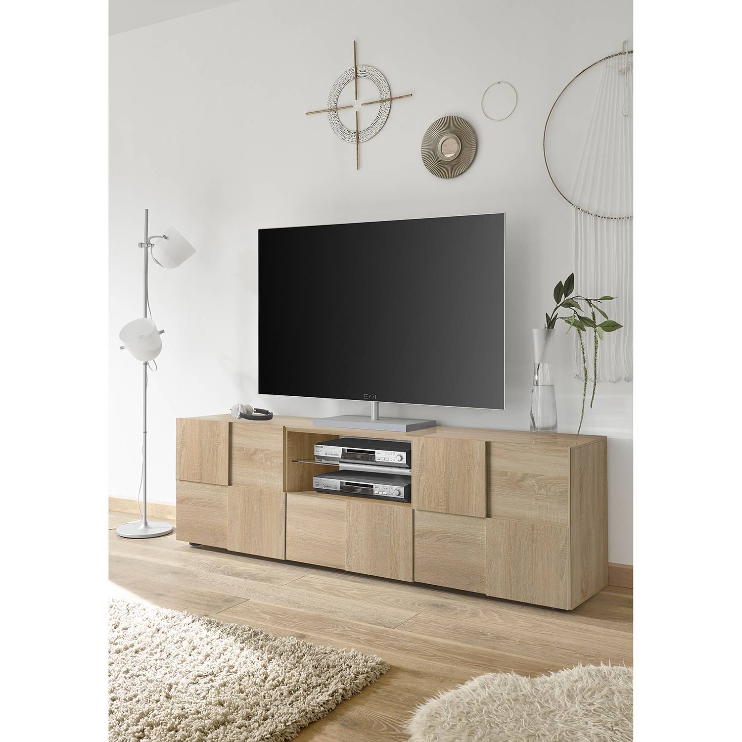 home24 LC Spa TV-Lowboard Dama II Eiche Sonoma Dekor Spanplatte 181x57x42 cm (BxHxT) Modern 2-türig 1 Schublade