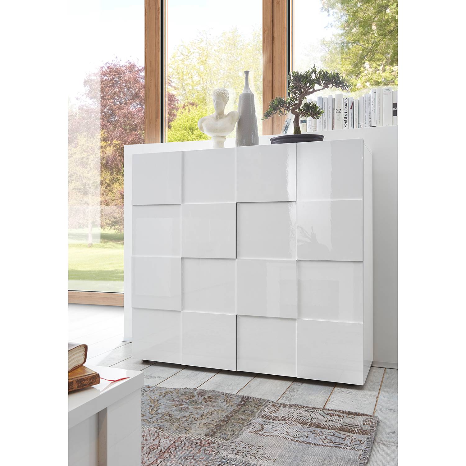 home24 LC Spa Highboard Dama I Hochglanz Weiß Spanplatte 121x111x42 cm (BxHxT) Modern 2-türig