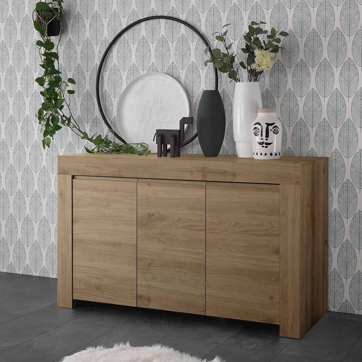 home24 LC Spa Sideboard Firenze I Eiche Dekor Spanplatte 138x81x42 cm (BxHxT) Modern 3-türig