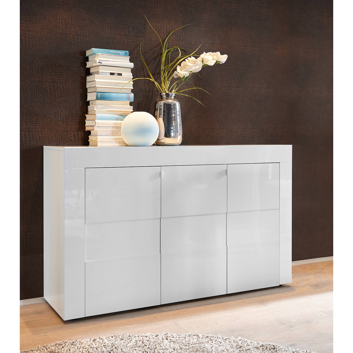 home24 LC Spa Sideboard Easy I Hochglanz Weiß Spanplatte 138x84x42 cm (BxHxT) Modern 3-türig