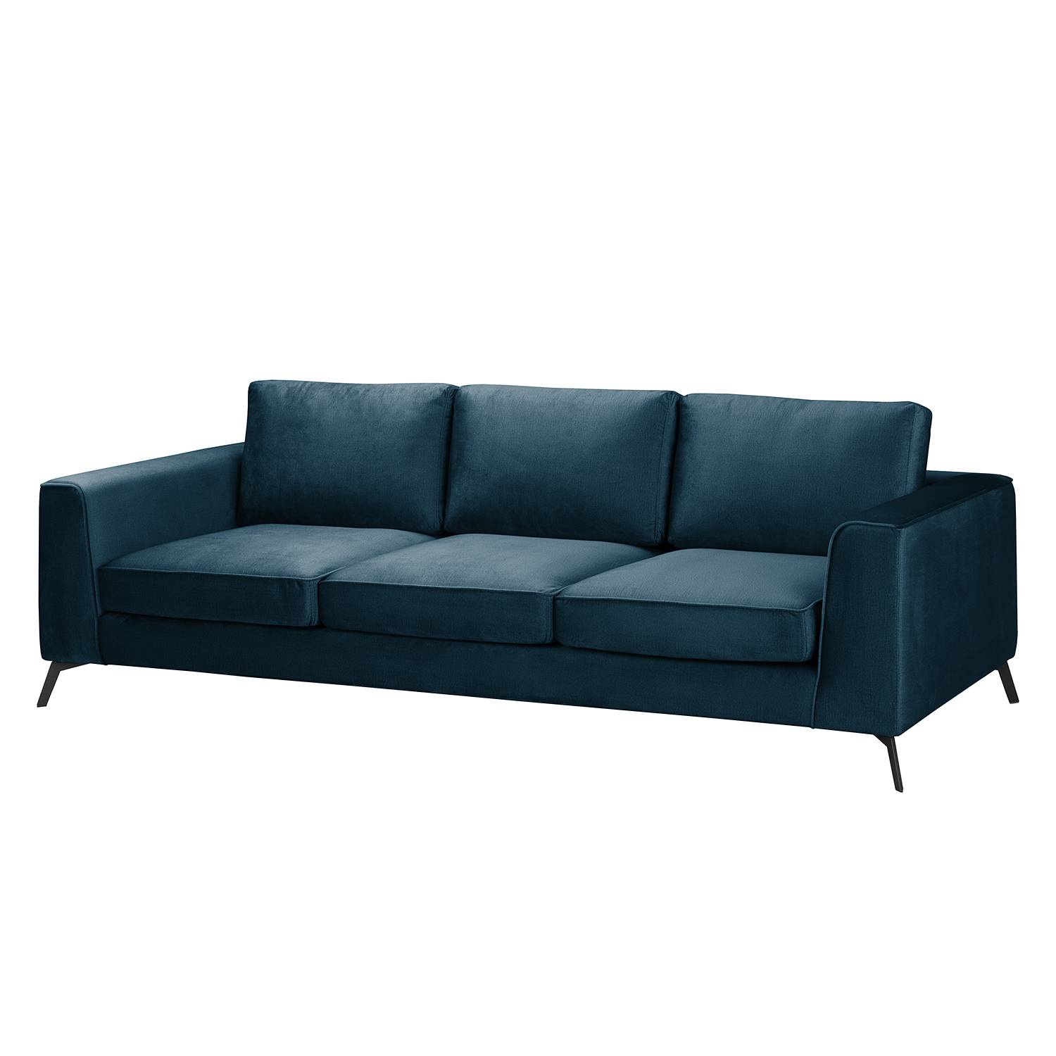 home24 Jack & Alice Sofa Sanchez I 3-Sitzer Dunkelblau Samt 252x84x106 cm