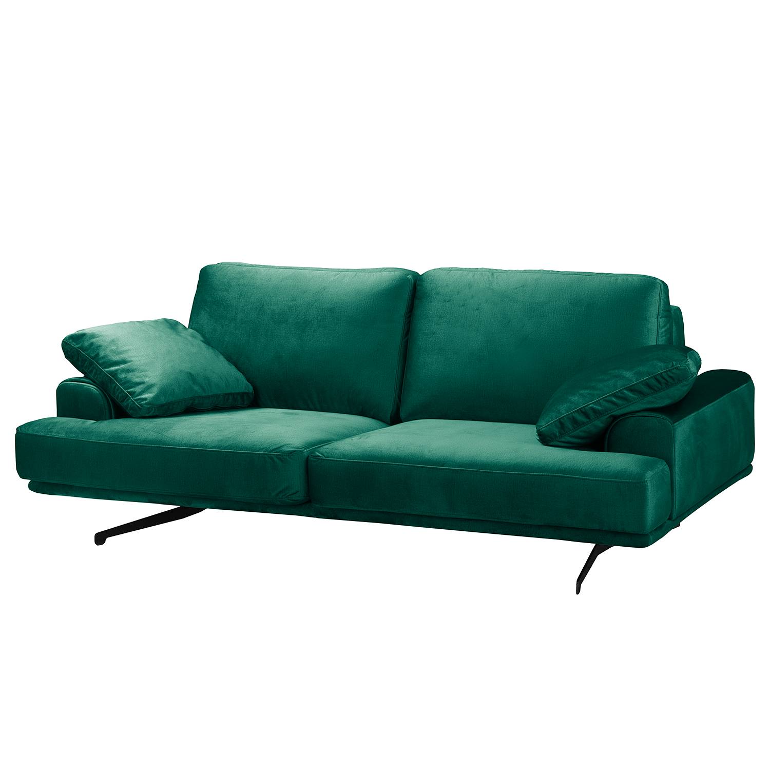 home24 Jack & Alice Sofa Hendra III 2-Sitzer Dunkelgrün Samt 220x86x109 cm