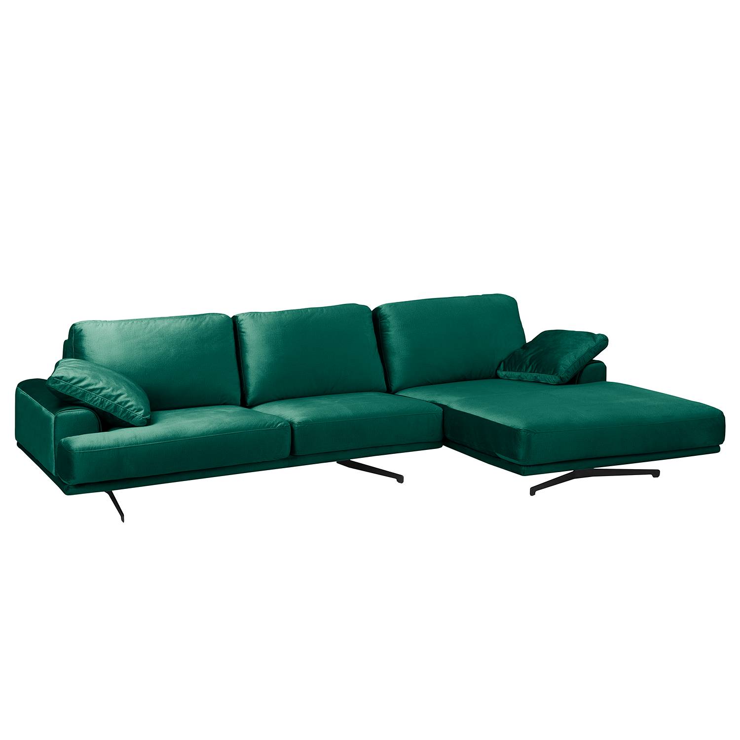 home24 Jack & Alice Ecksofa Hendra III Dunkelgrün Samt 305x86x170 cm