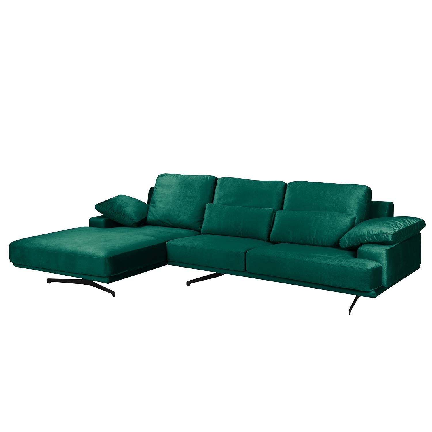 home24 Jack & Alice Ecksofa Lurrip III Dunkelgrün Samt 315x86x170 cm