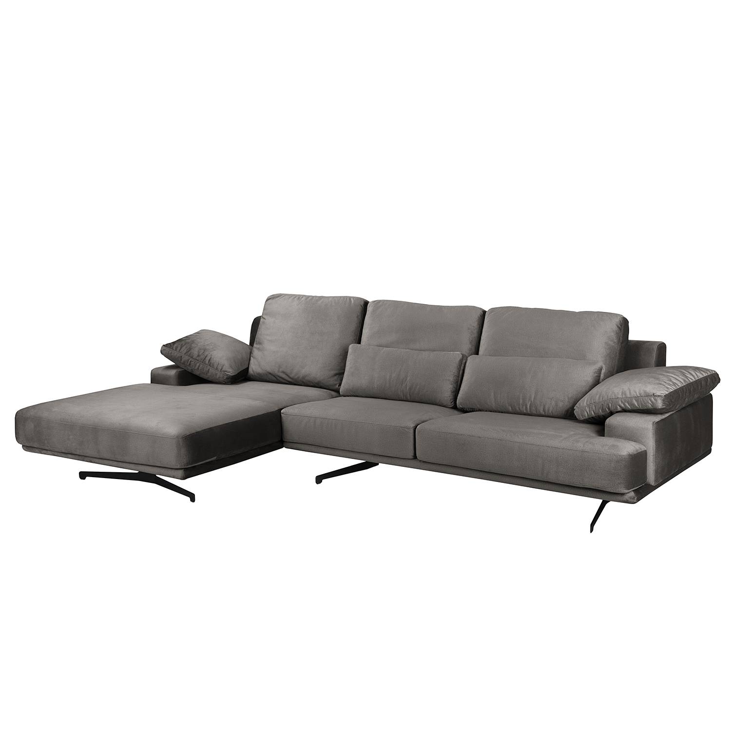 home24 Jack & Alice Ecksofa Lurrip III Grau Samt 315x86x170 cm