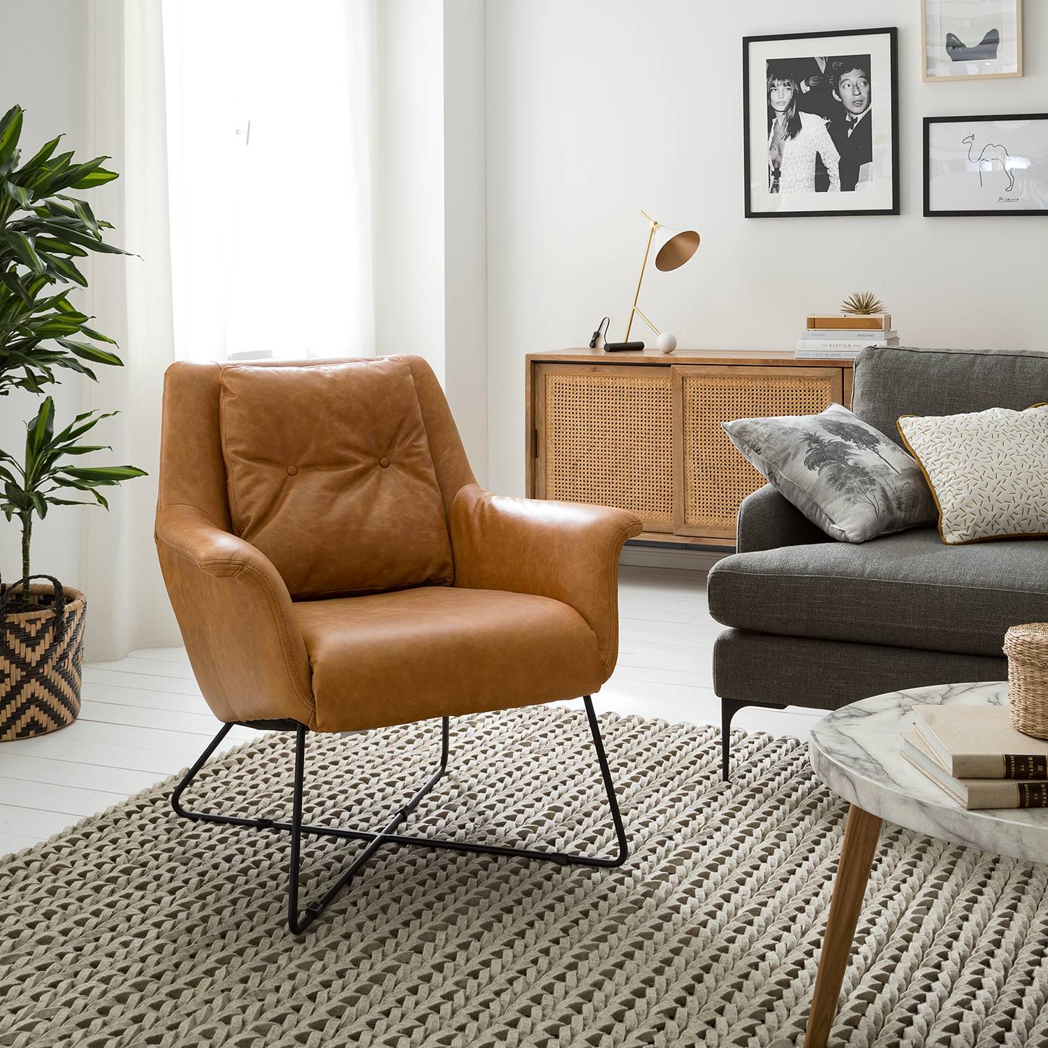 home24 Studio Copenhagen Sessel Pimentas Braun Echtleder 82x87x84 cm (BxHxT)