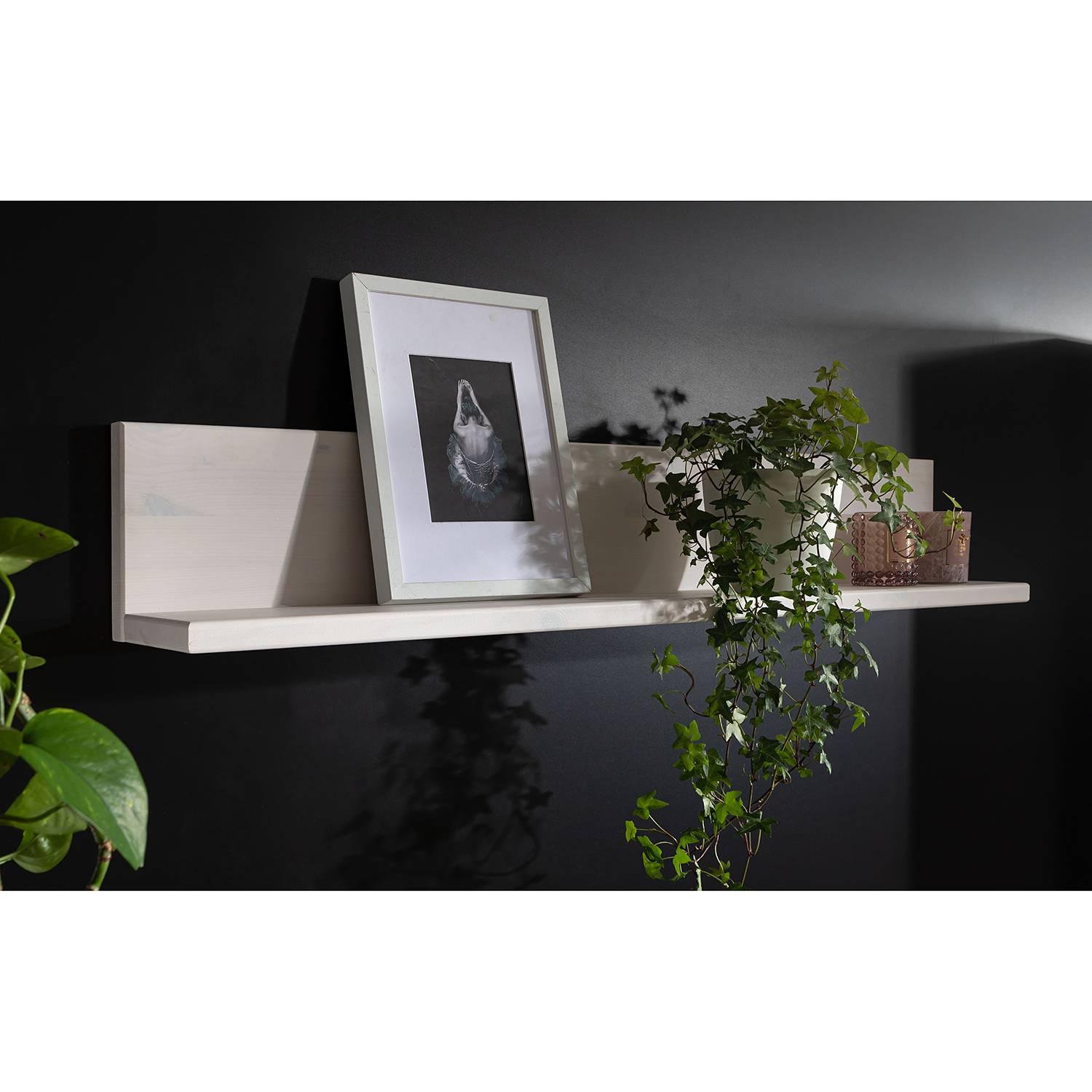 home24 Naturoo Wandboard Maceio I Massivholz Kiefer Weiß 115x19x17 cm (BxHxT)