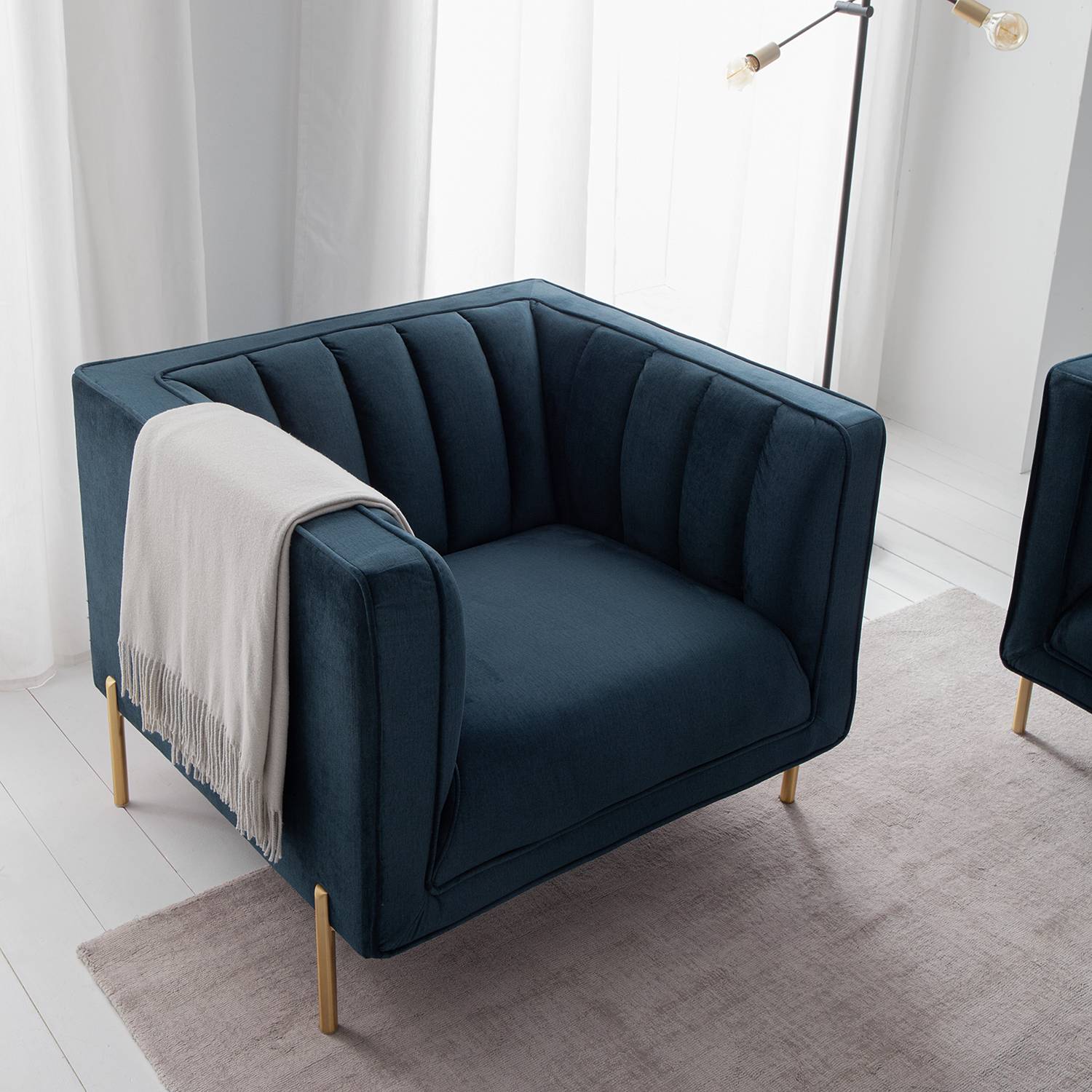 home24 Jack & Alice Sessel Borlo Marineblau Samt 95x75x87 cm (BxHxT)