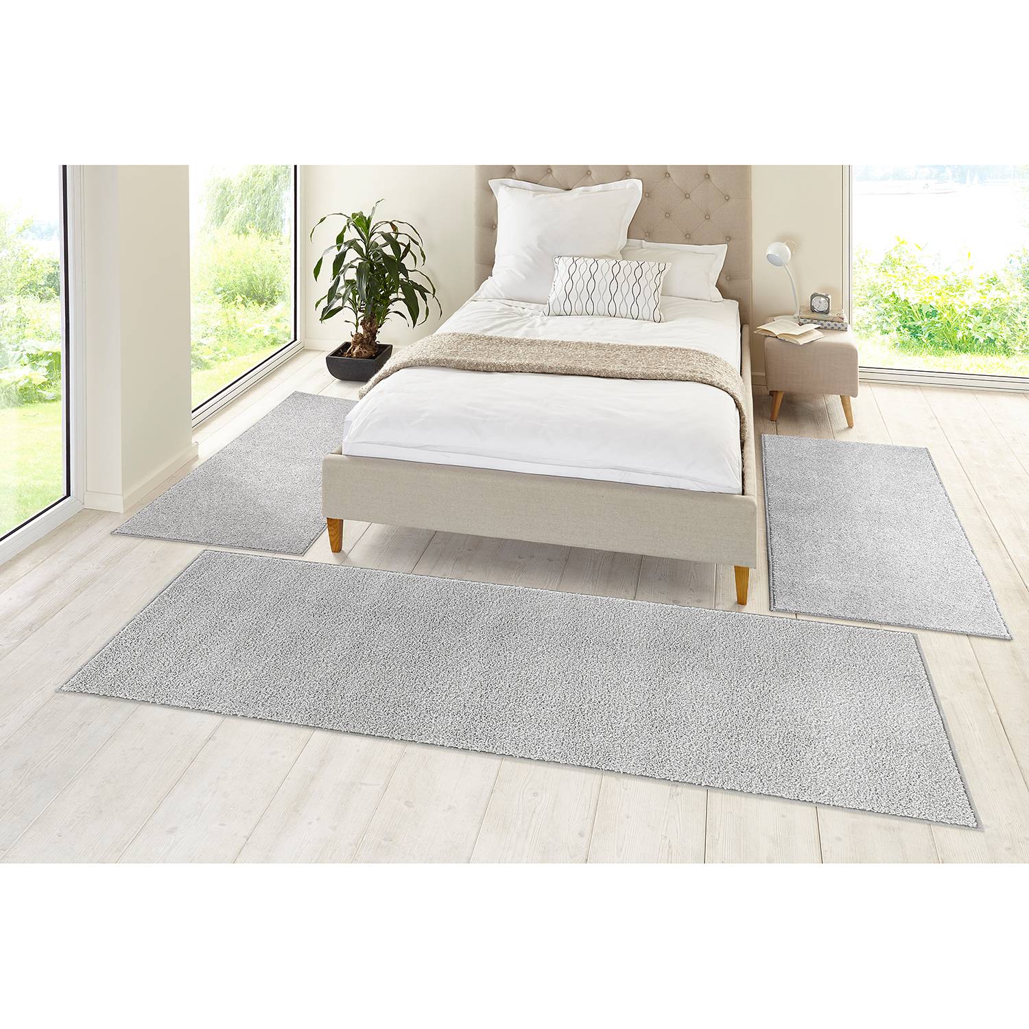 home24 Hanse Home Bettumrandung Pure 3er Set Hellgrau 70x140 cm (BxT) Mischgewebe Rechteckig
