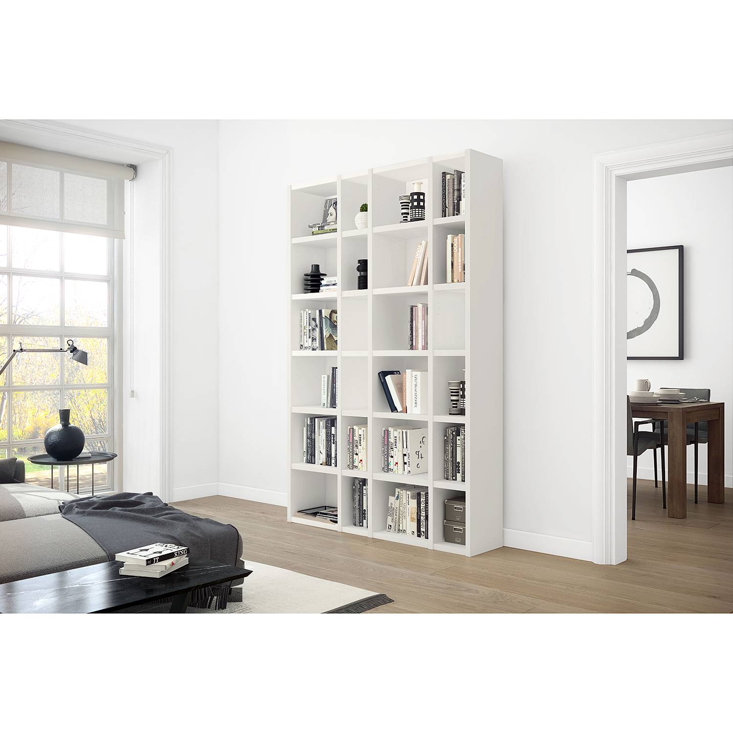 home24 loftscape Bücherregal Emporior XV Wabenplatte Cremeweiß 145x221x33 cm (BxHxT)
