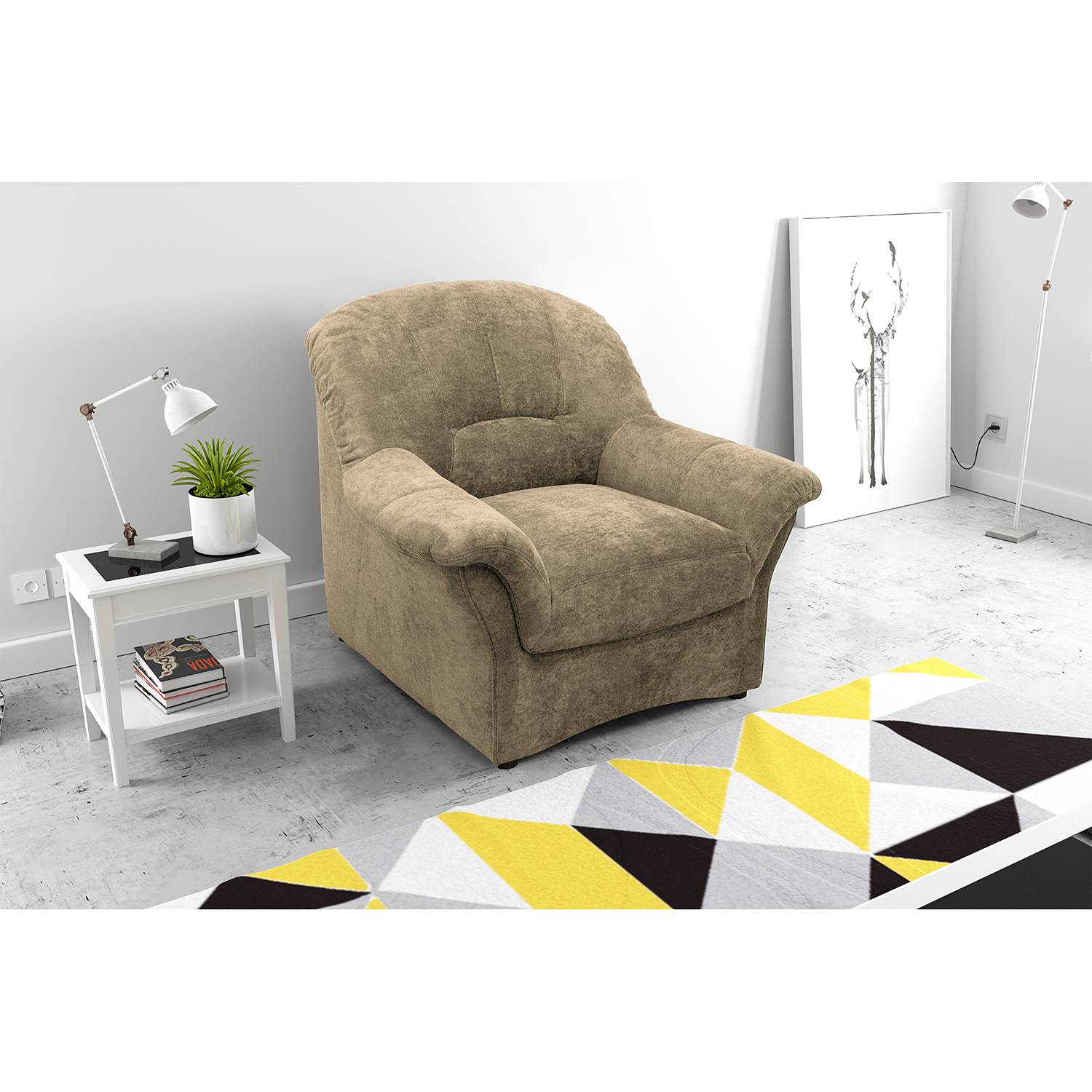 home24 Modoform Sessel Wells Cappuccino Flachgewebe 102x91x92 cm (BxHxT)